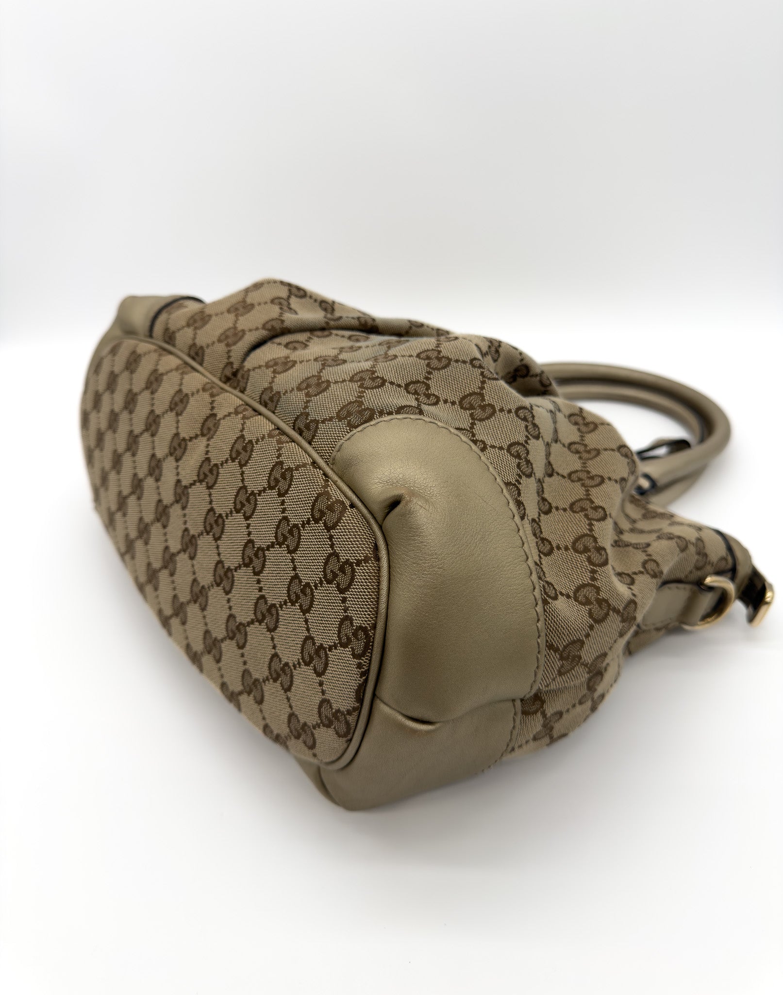 Gucci Monogram Medium Sukey Top Handle Bag Golden Beige