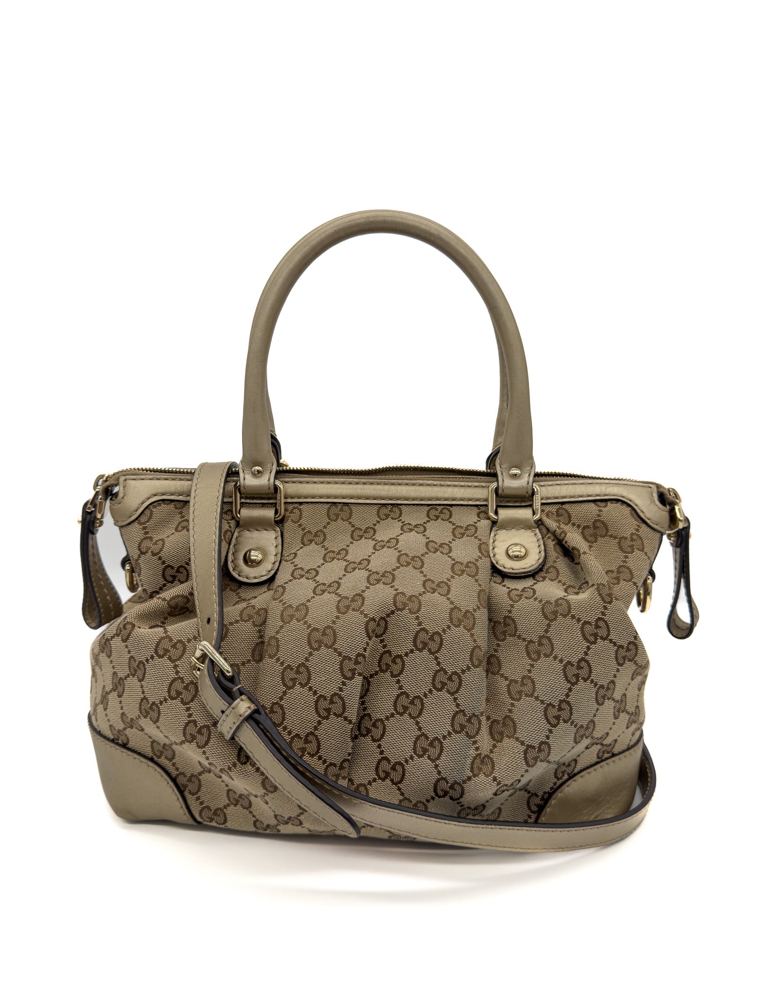 Gucci Monogram Medium Sukey Top Handle Bag Golden Beige