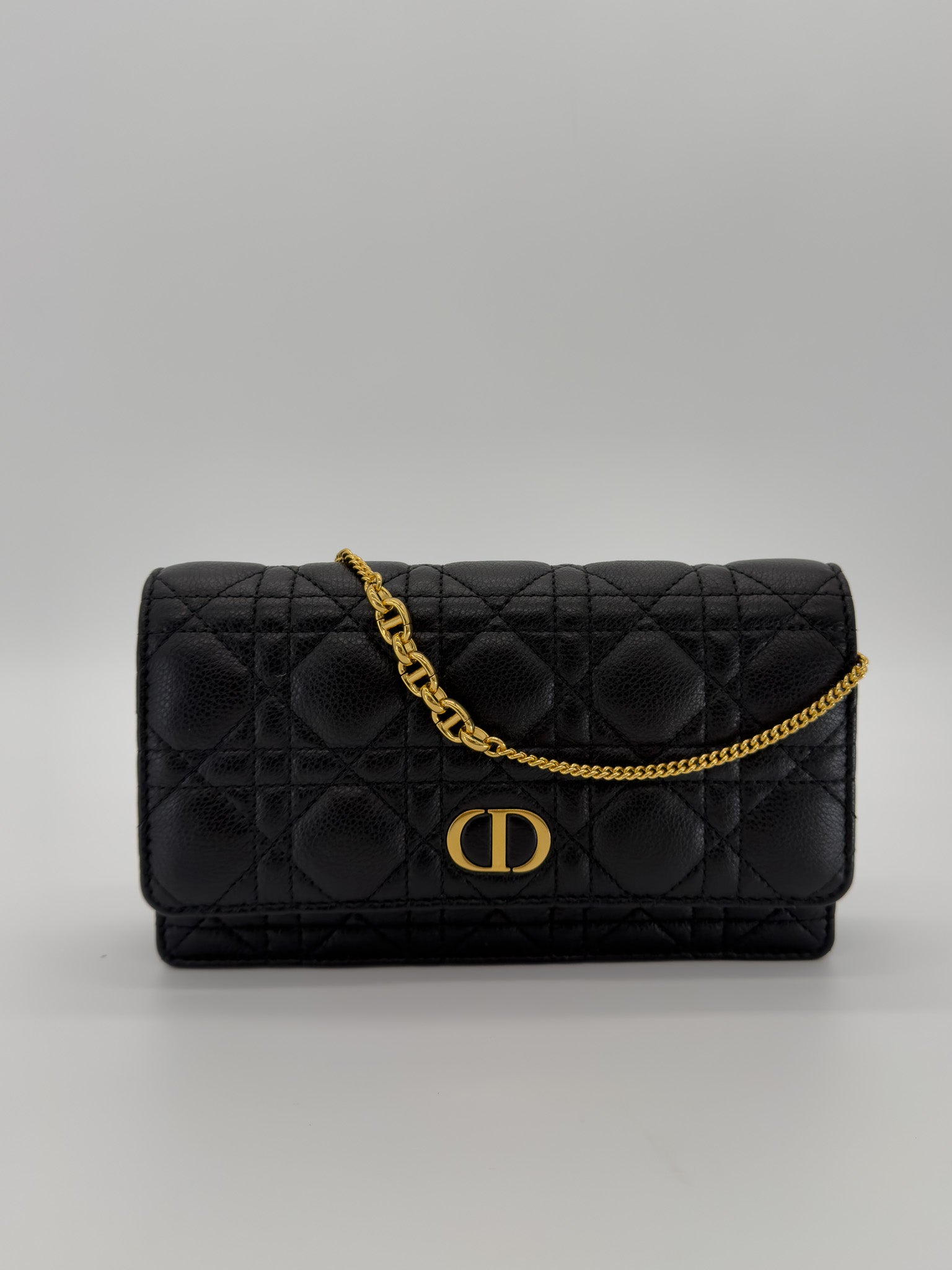 Christian Dior Supple Calfskin Caro Pouch with Chain Black