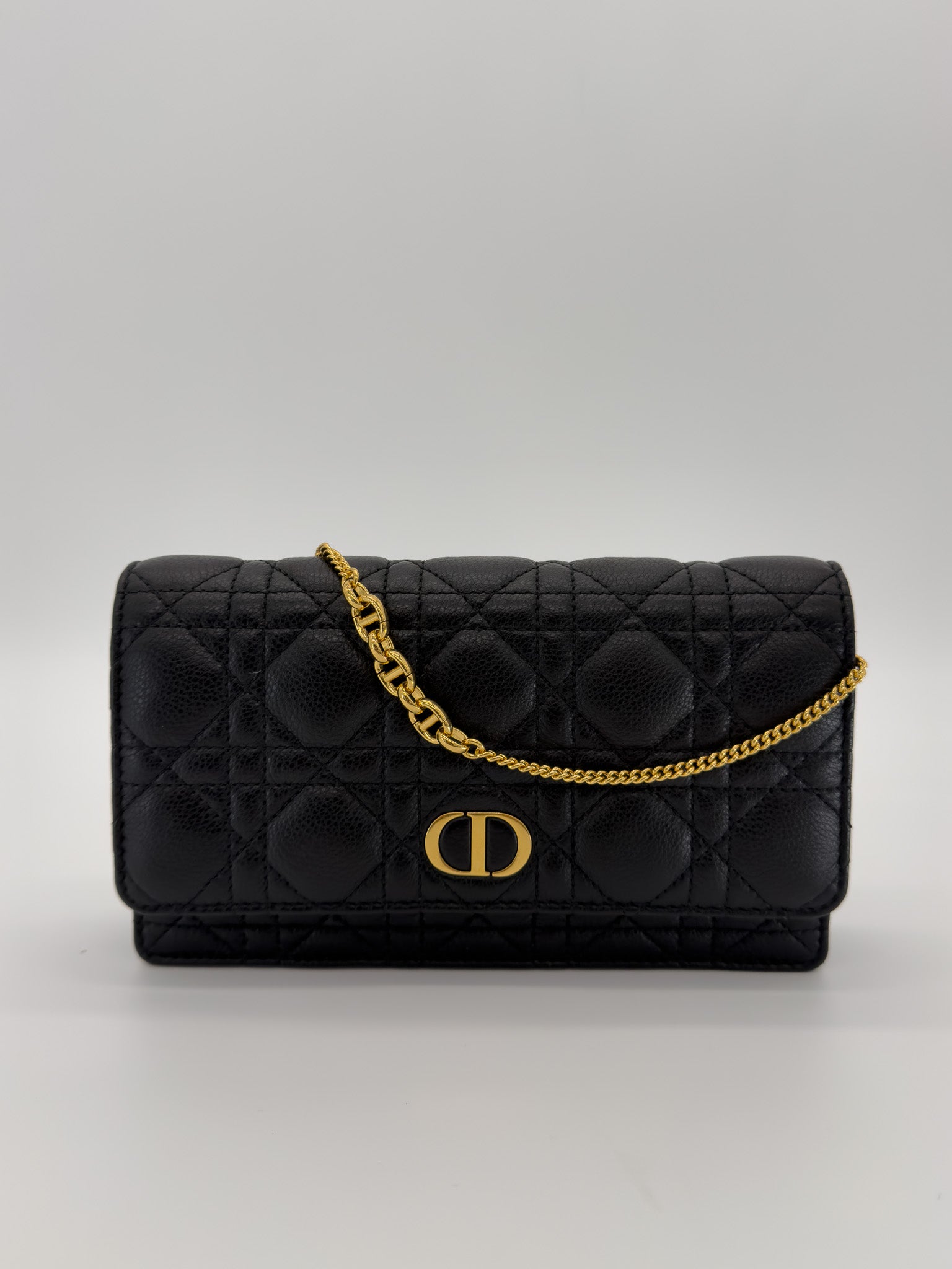 Christian Dior Supple Calfskin Caro Pouch with Chain Black