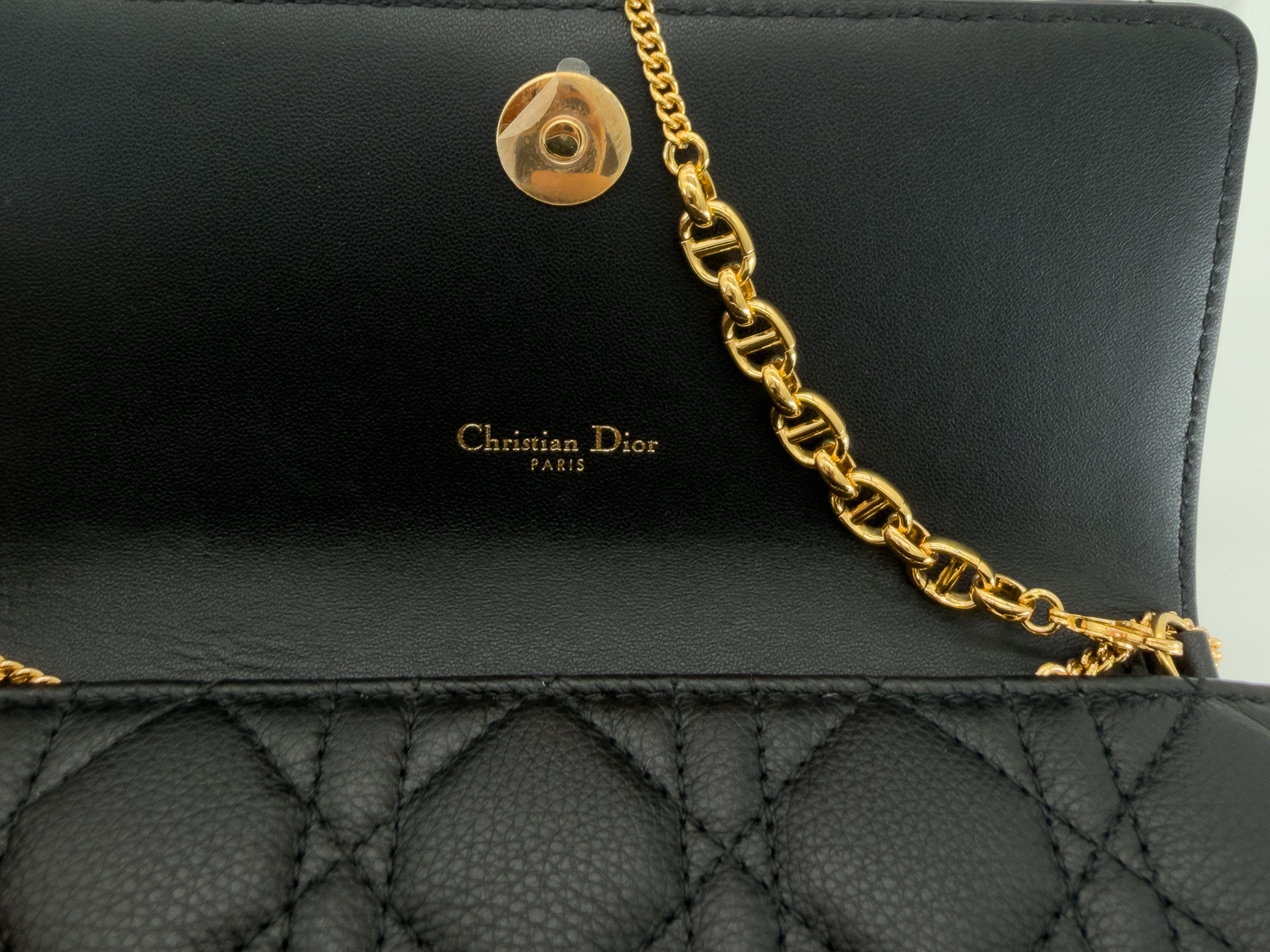 Christian Dior Supple Calfskin Caro Pouch with Chain Black
