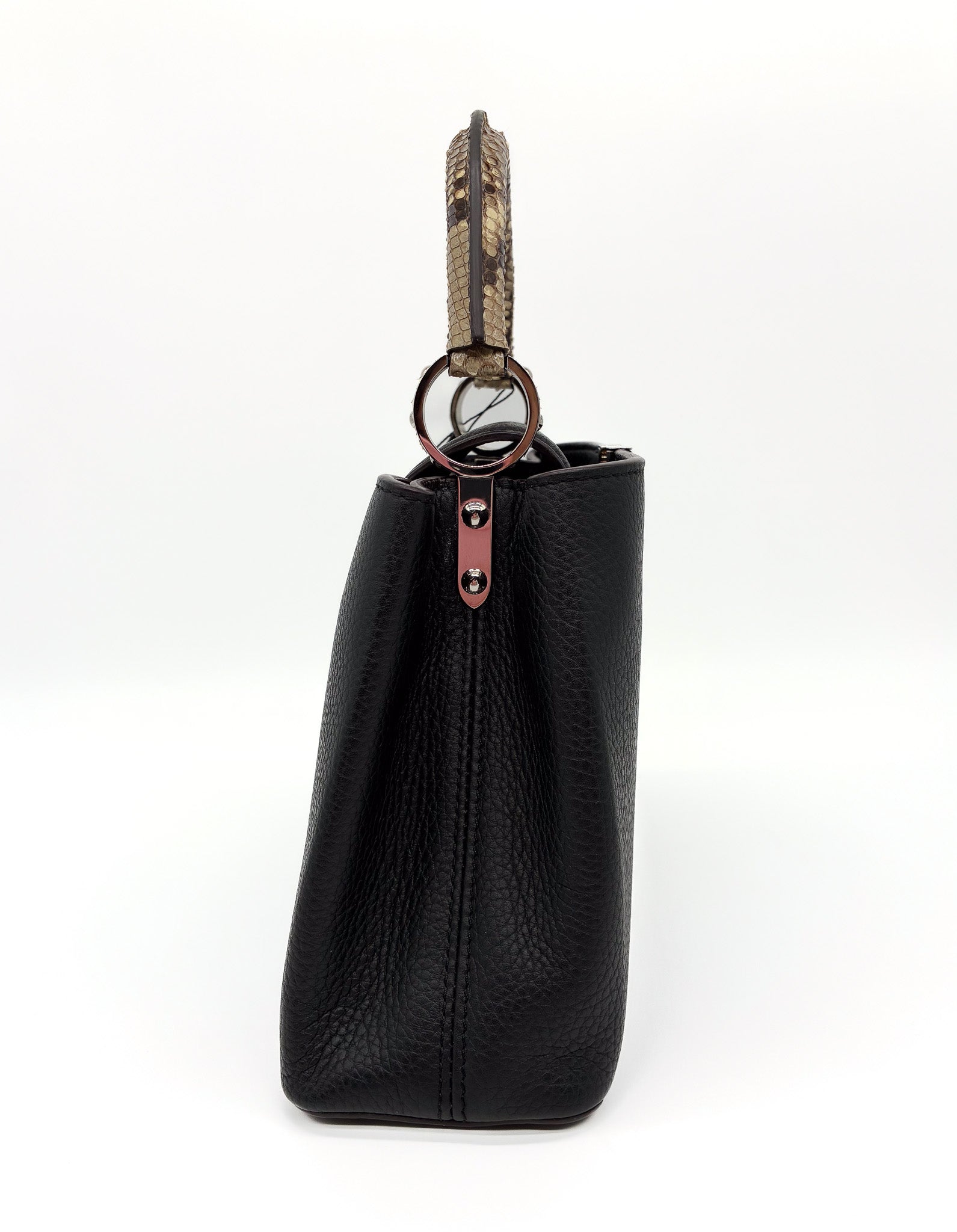LOUIS VUITTON Capucines BB Handbag in Black Taurillon Leather with Phyton Skin Top Handle SHW