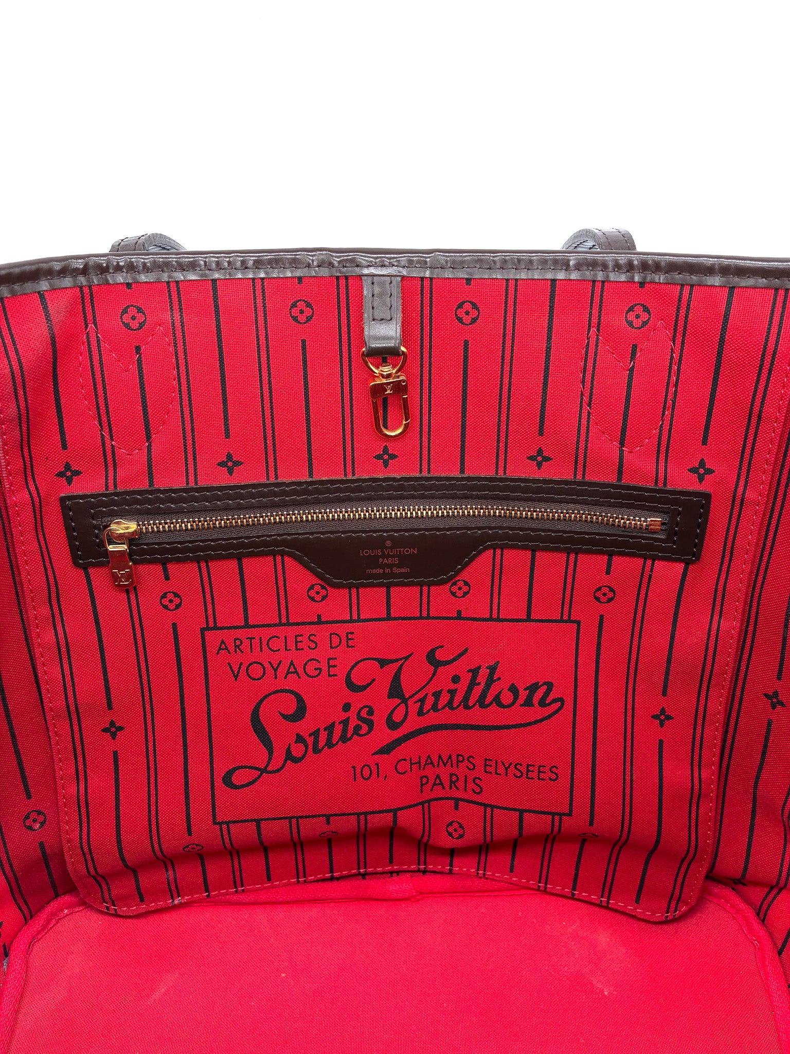 Louis Vuitton Damier Ebene Canvas Neverfull MM With Red Interior Tote Shoulder Bag
