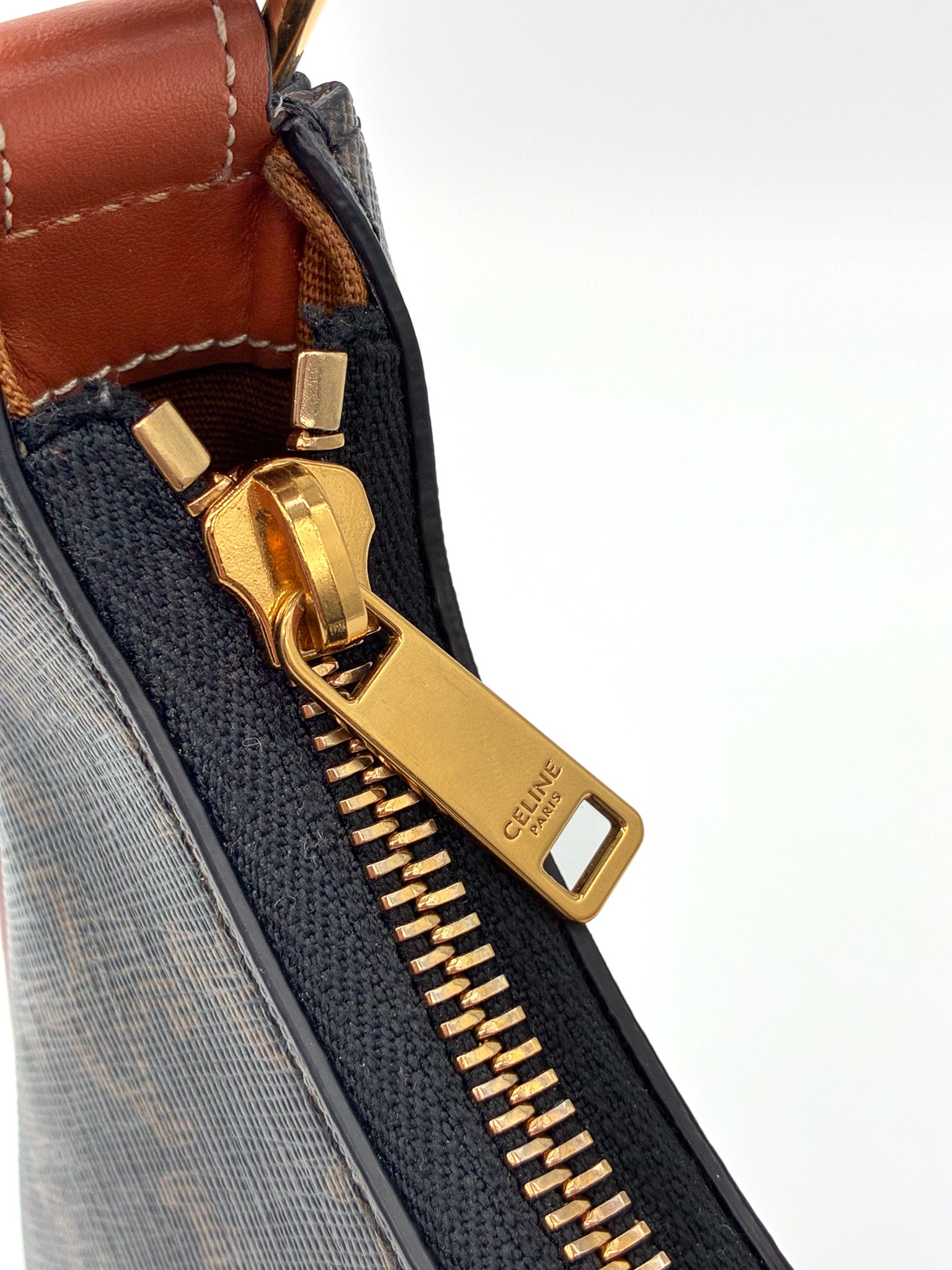 CELINE Triomphe Canvas Calfskin Ava Shoulder Bag Tan