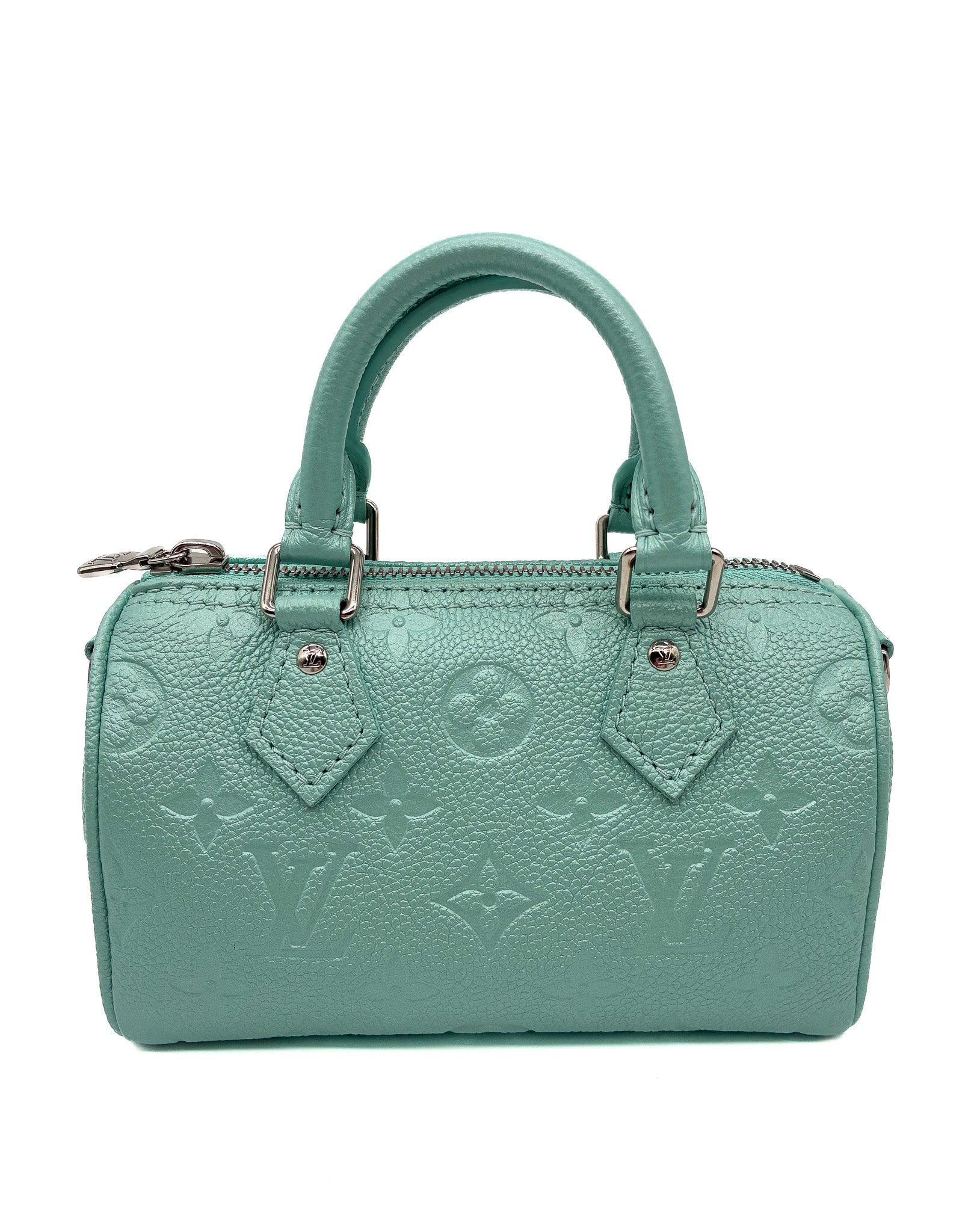 LOUIS VUITTON Empreinte Monogram Nano Speedy Pearly Lagoon Turquoise