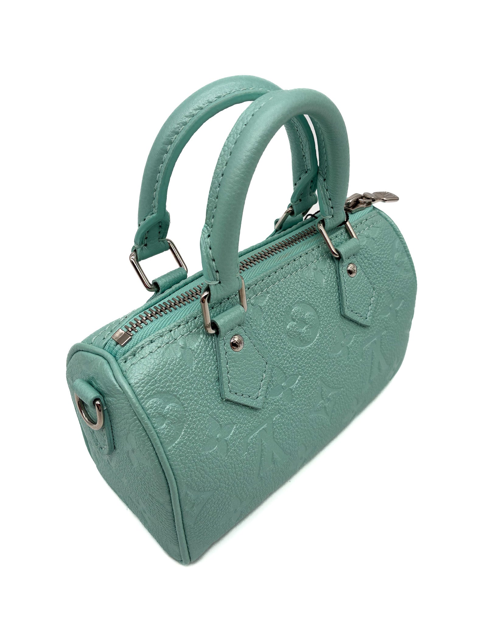 LOUIS VUITTON Empreinte Monogram Nano Speedy Pearly Lagoon Turquoise
