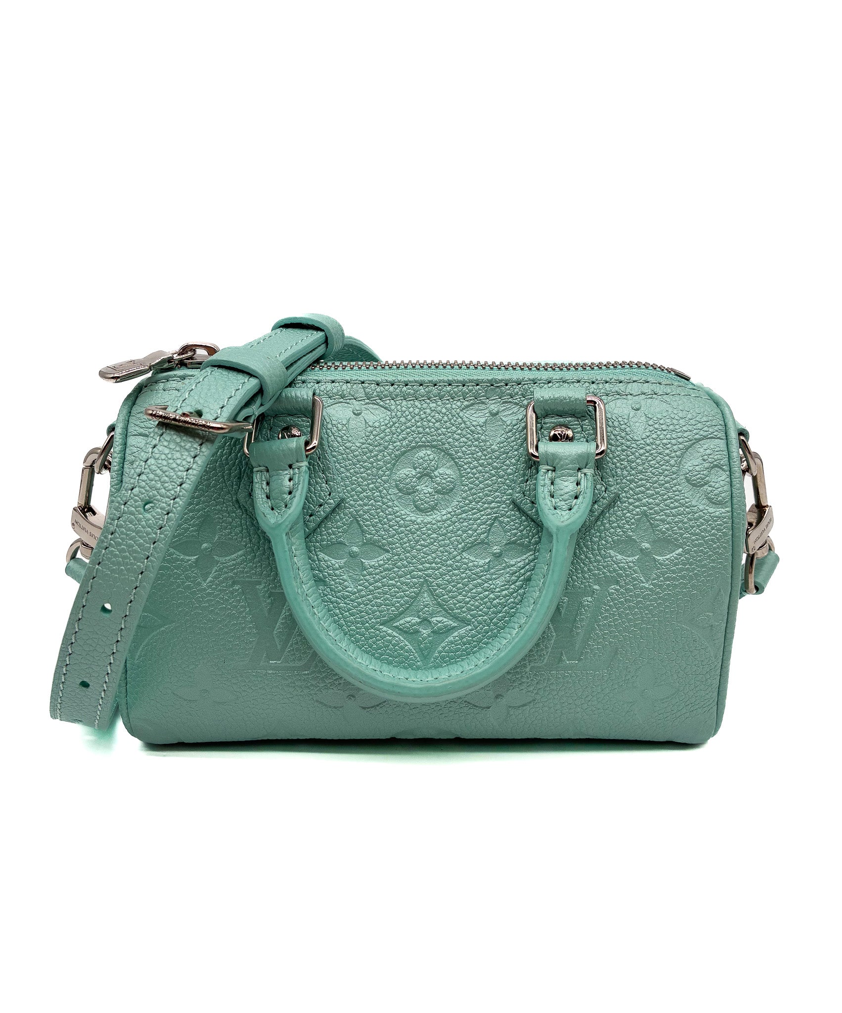 LOUIS VUITTON Empreinte Monogram Nano Speedy Pearly Lagoon Turquoise