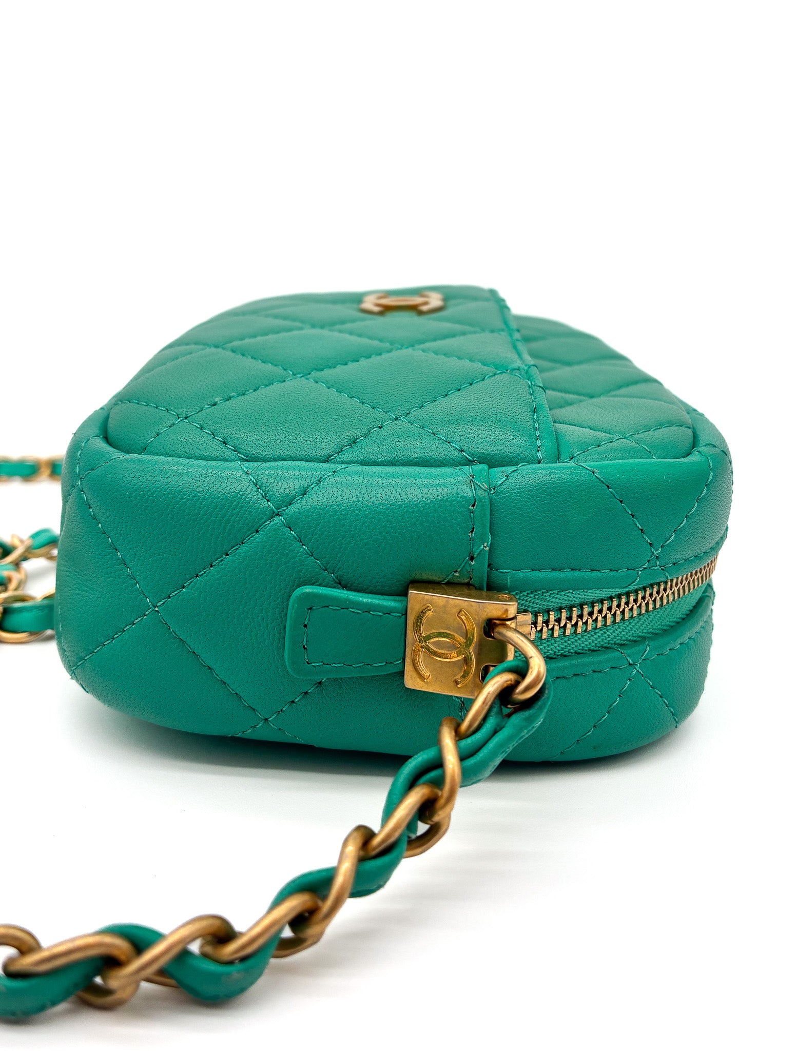 CHANEL Lambskin Quilted Small Timeless Camera Case Mint Green GHW
