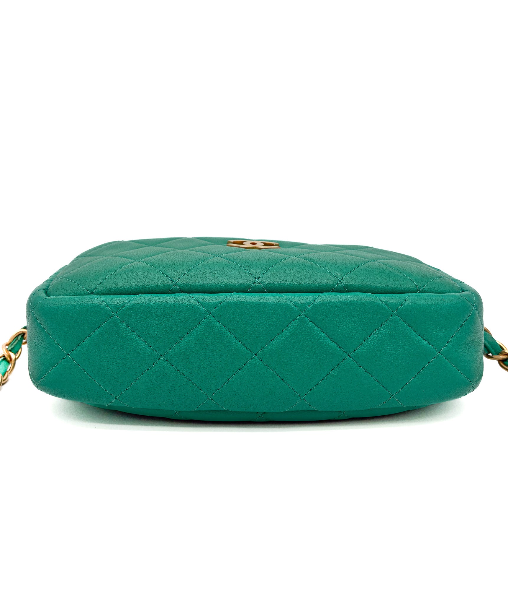 CHANEL Lambskin Quilted Small Timeless Camera Case Mint Green GHW