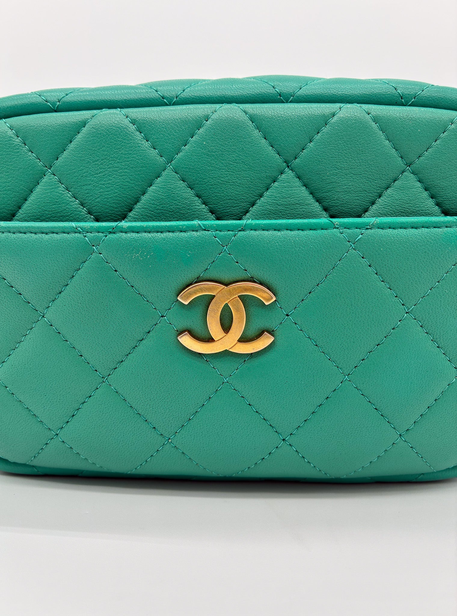 CHANEL Lambskin Quilted Small Timeless Camera Case Mint Green GHW