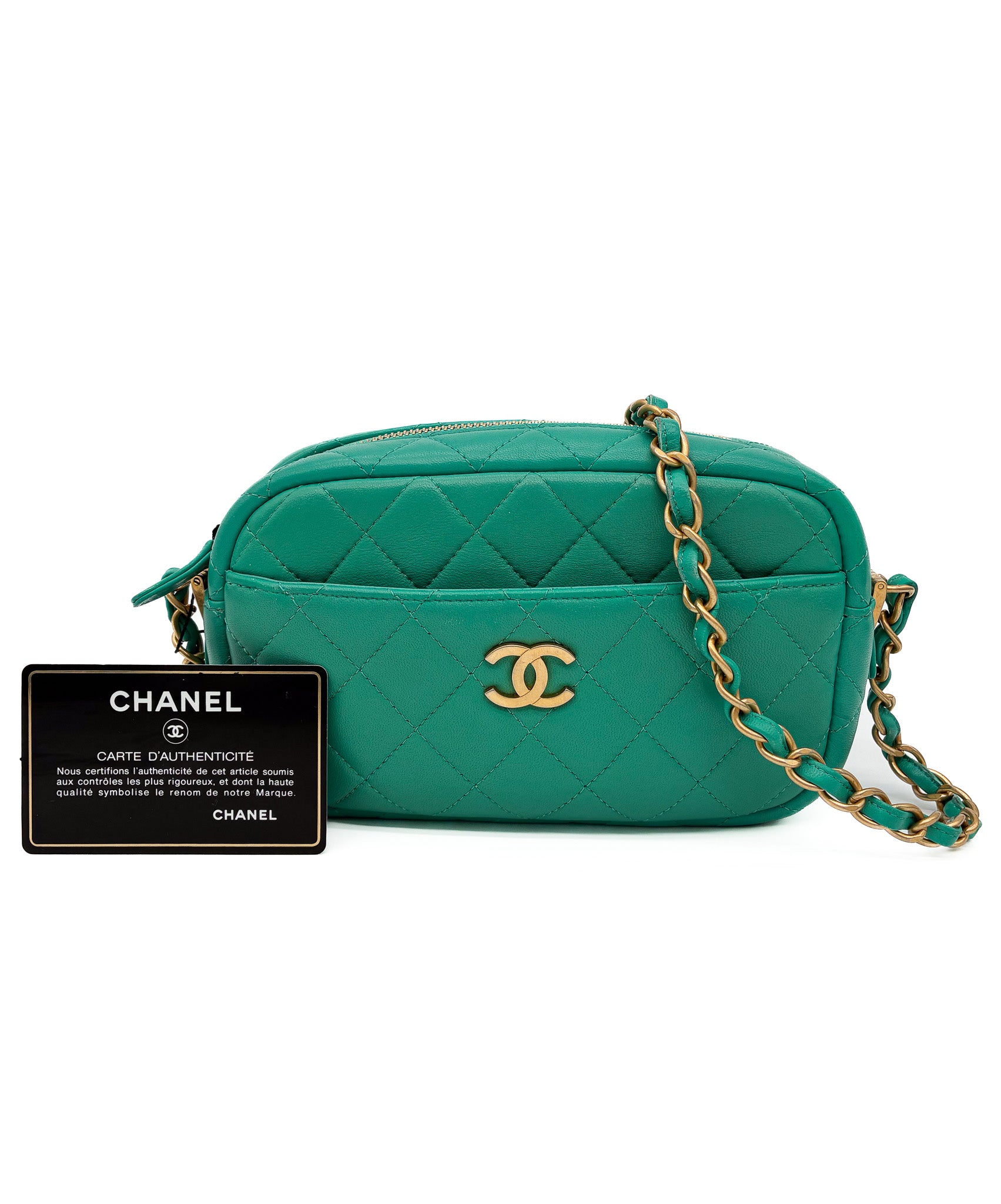 CHANEL Lambskin Quilted Small Timeless Camera Case Mint Green GHW