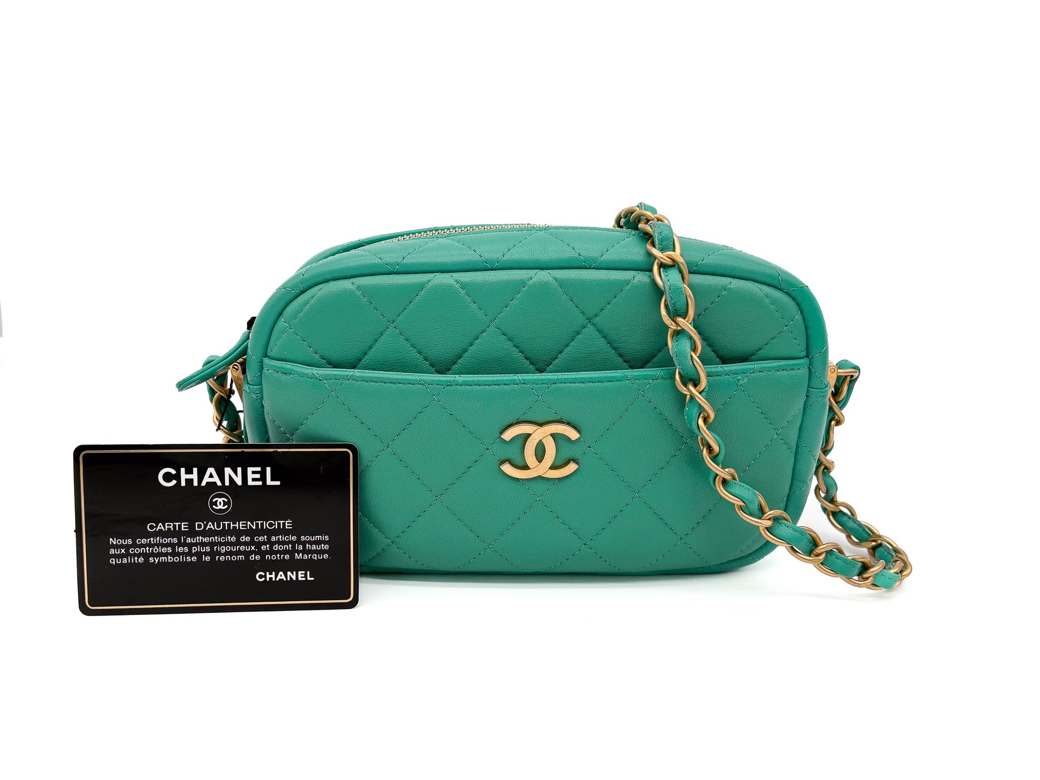 CHANEL Lambskin Quilted Small Timeless Camera Case Mint Green GHW