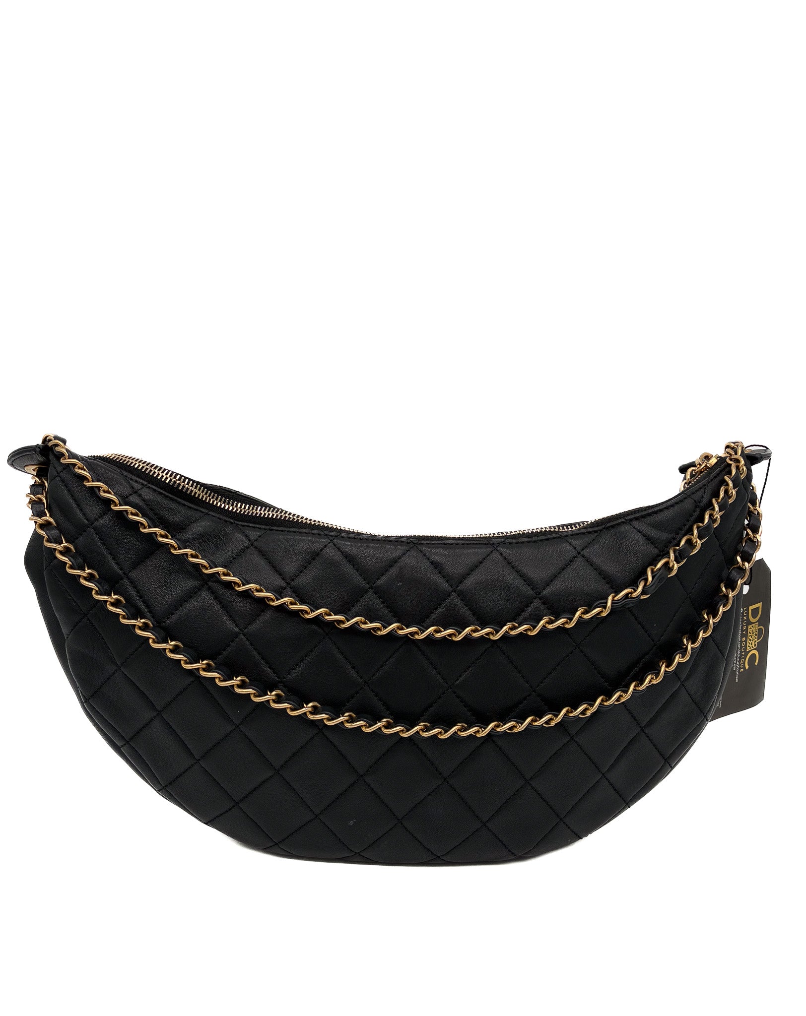 CHANEL Black Quilted Lambskin Leather Paris-New York All About Chains Hobo Bag