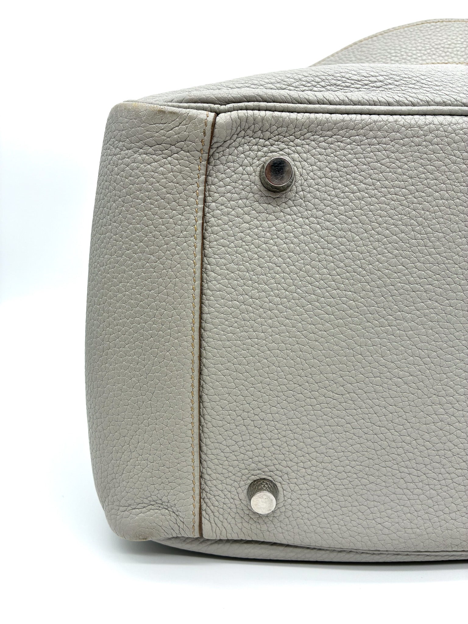 Hermes 34cm Gris Perle Clemence Leather Palladium Plated Lindy Bag