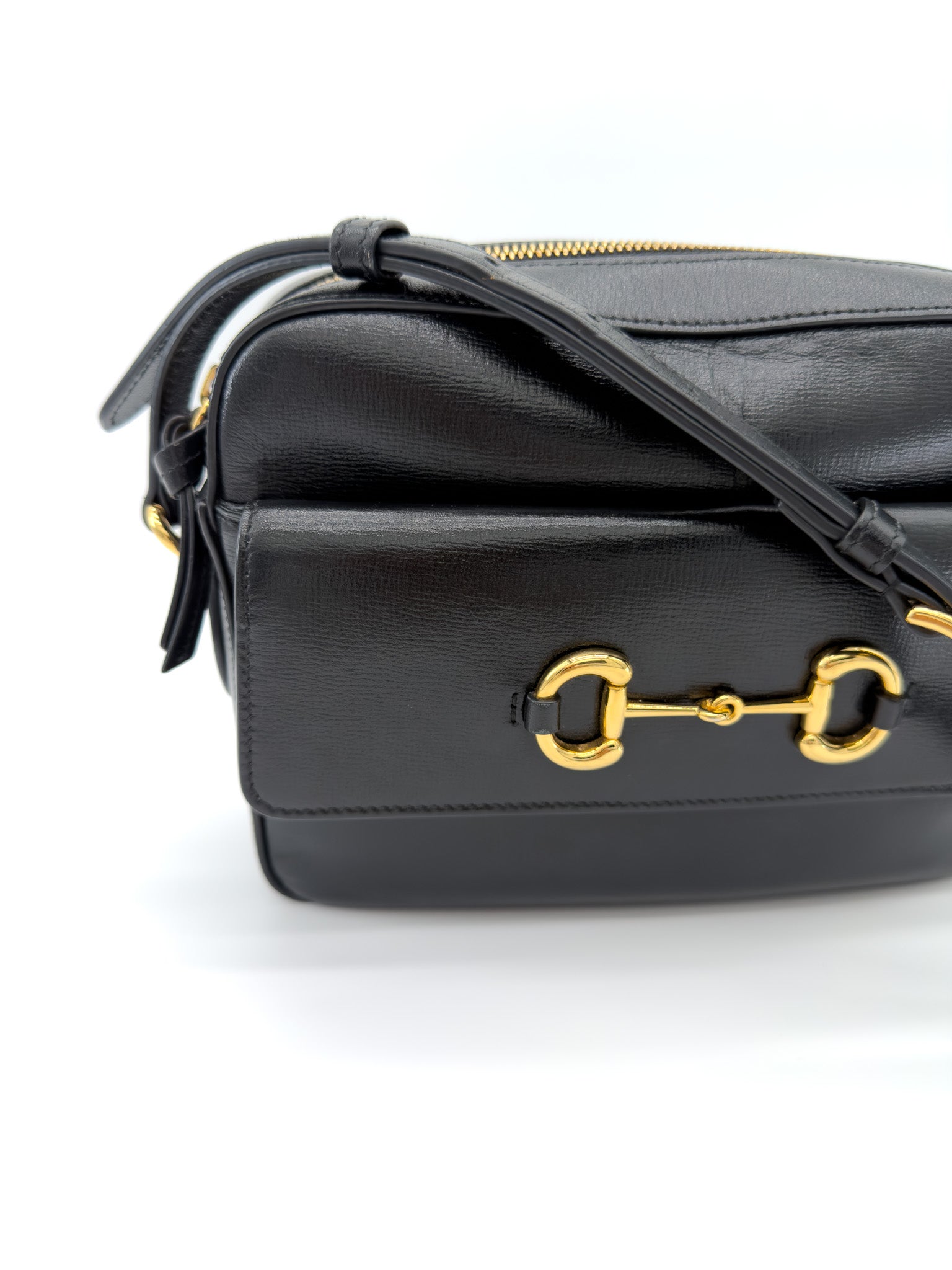 Gucci Textured Calfskin Small Horsebit 1955 Shoulder Bag Black