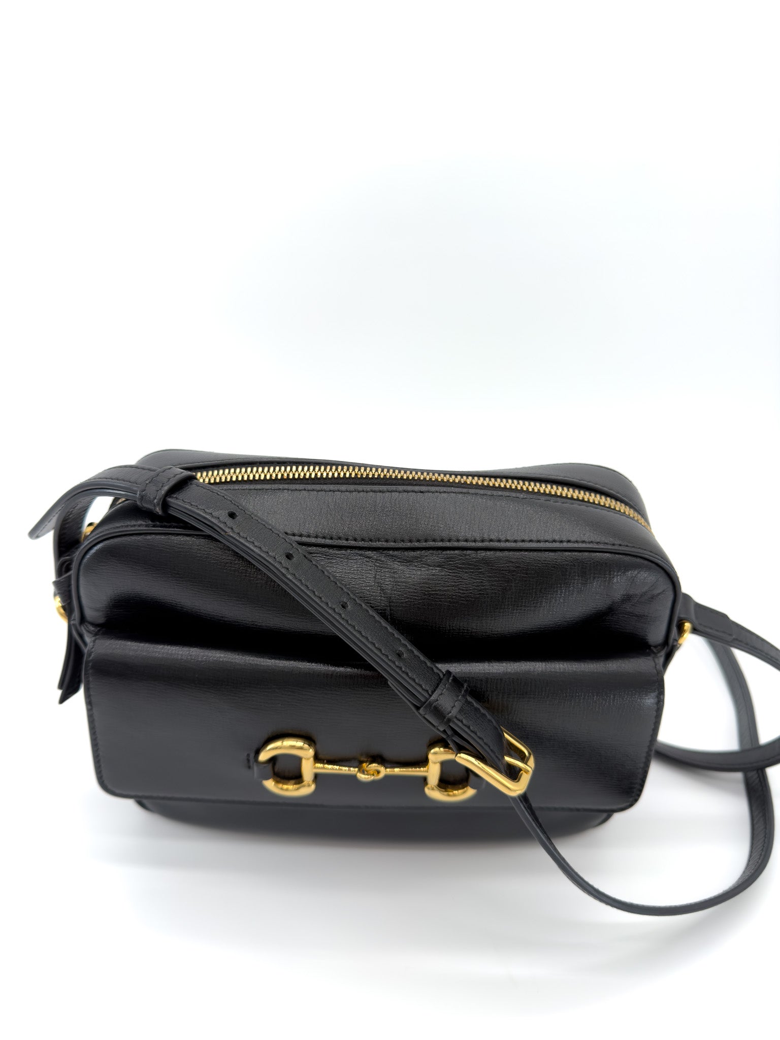 Gucci Textured Calfskin Small Horsebit 1955 Shoulder Bag Black