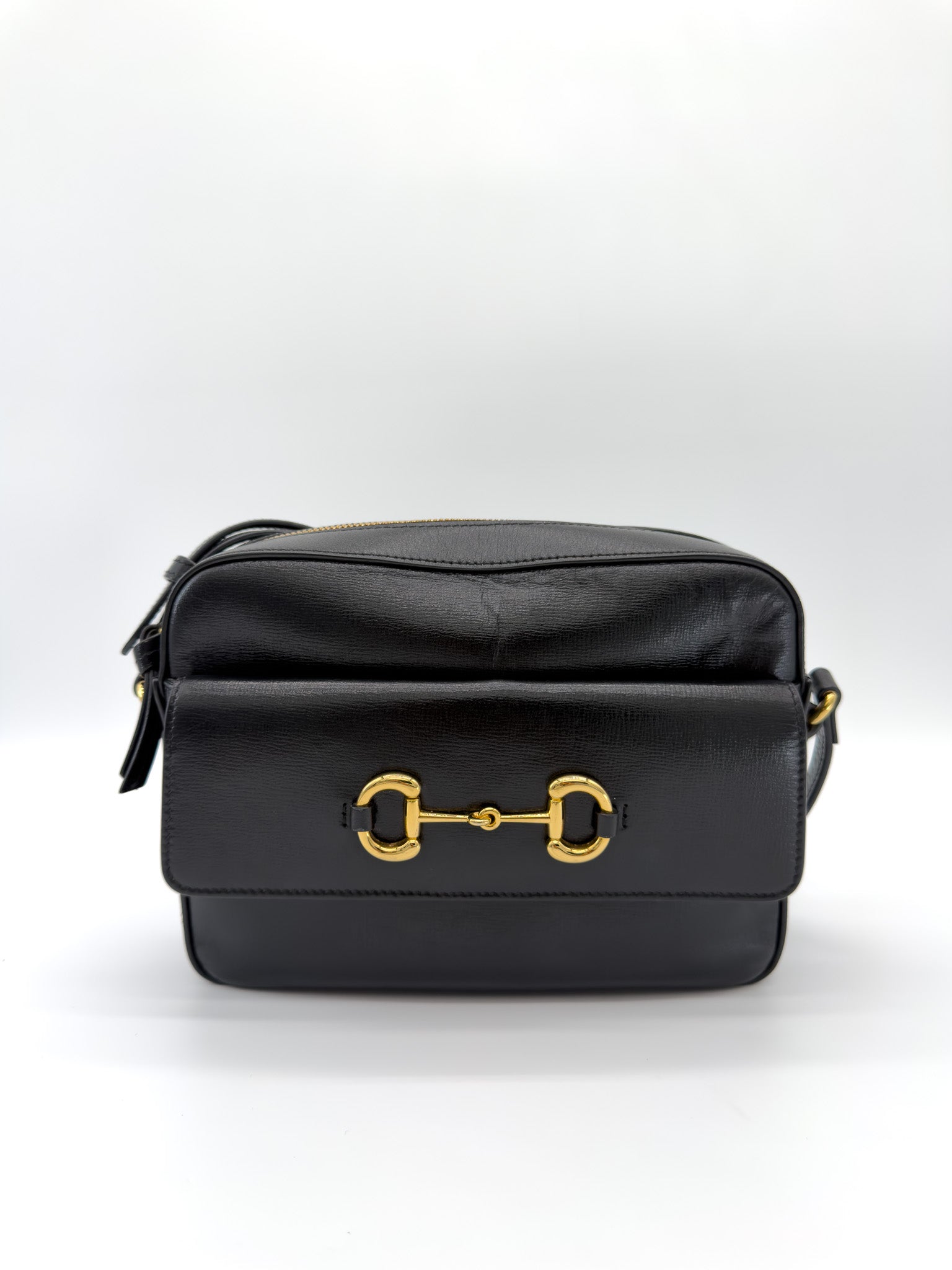 Gucci Textured Calfskin Small Horsebit 1955 Shoulder Bag Black