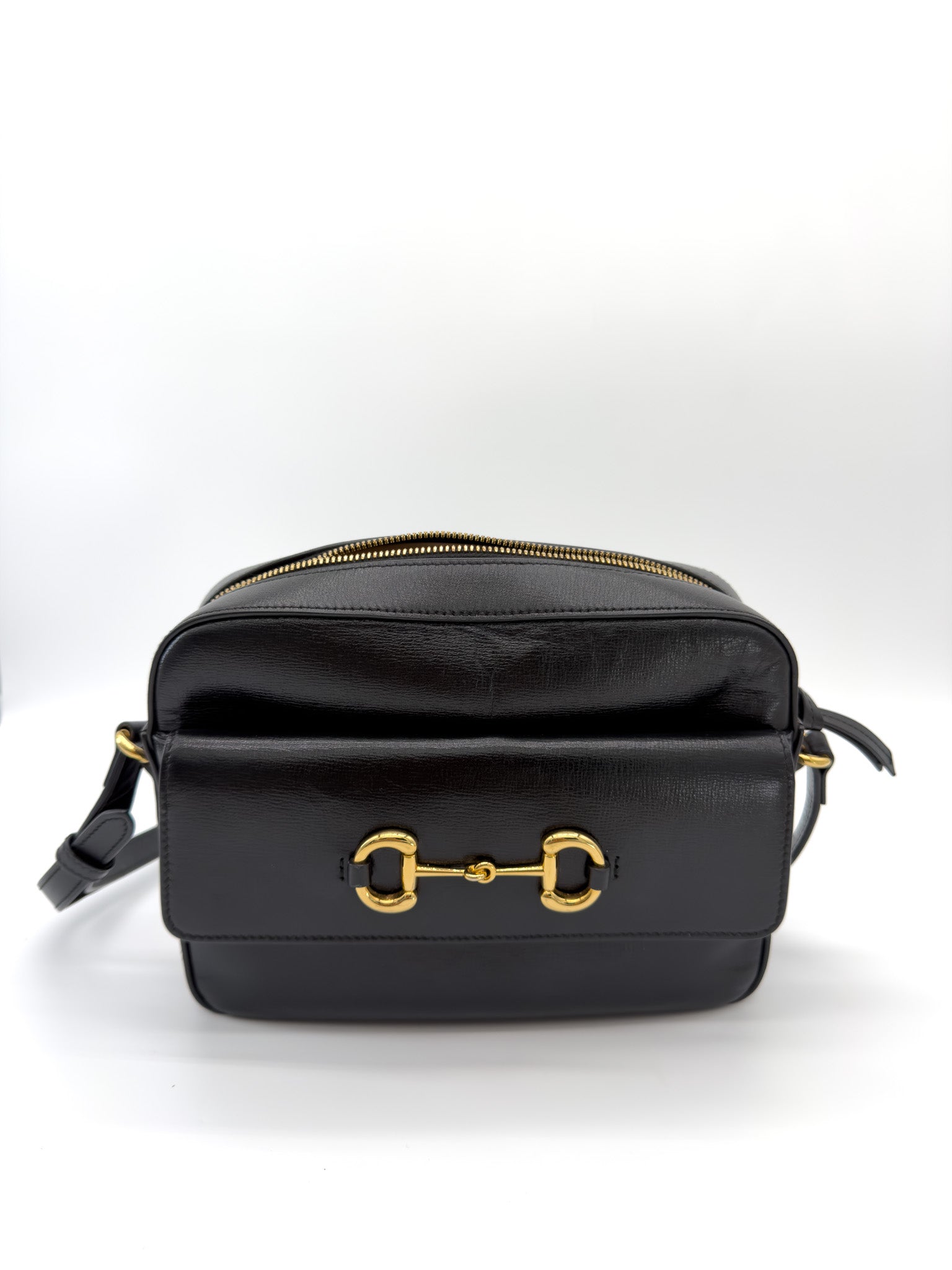 Gucci Textured Calfskin Small Horsebit 1955 Shoulder Bag Black