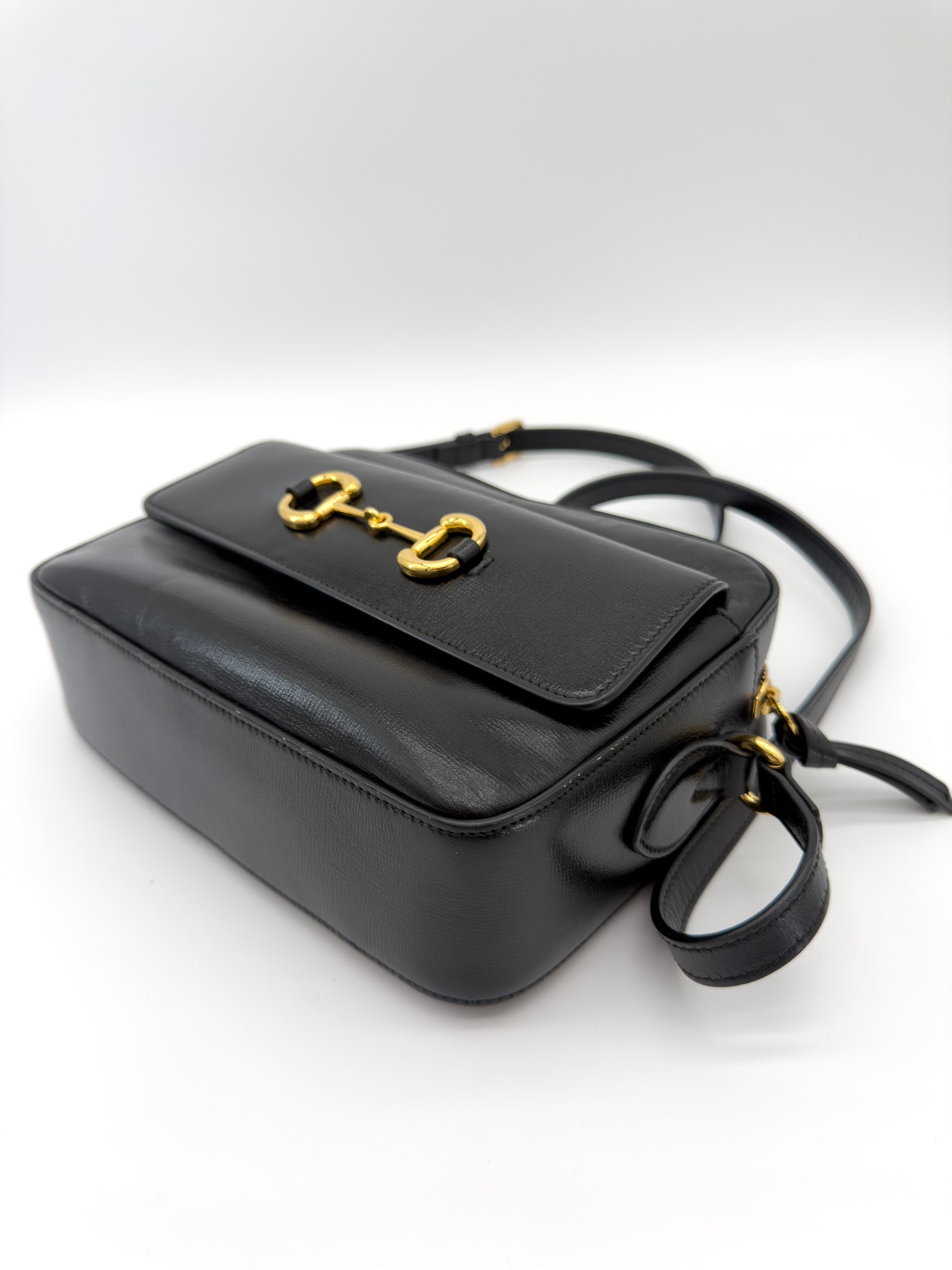 Gucci Textured Calfskin Small Horsebit 1955 Shoulder Bag Black