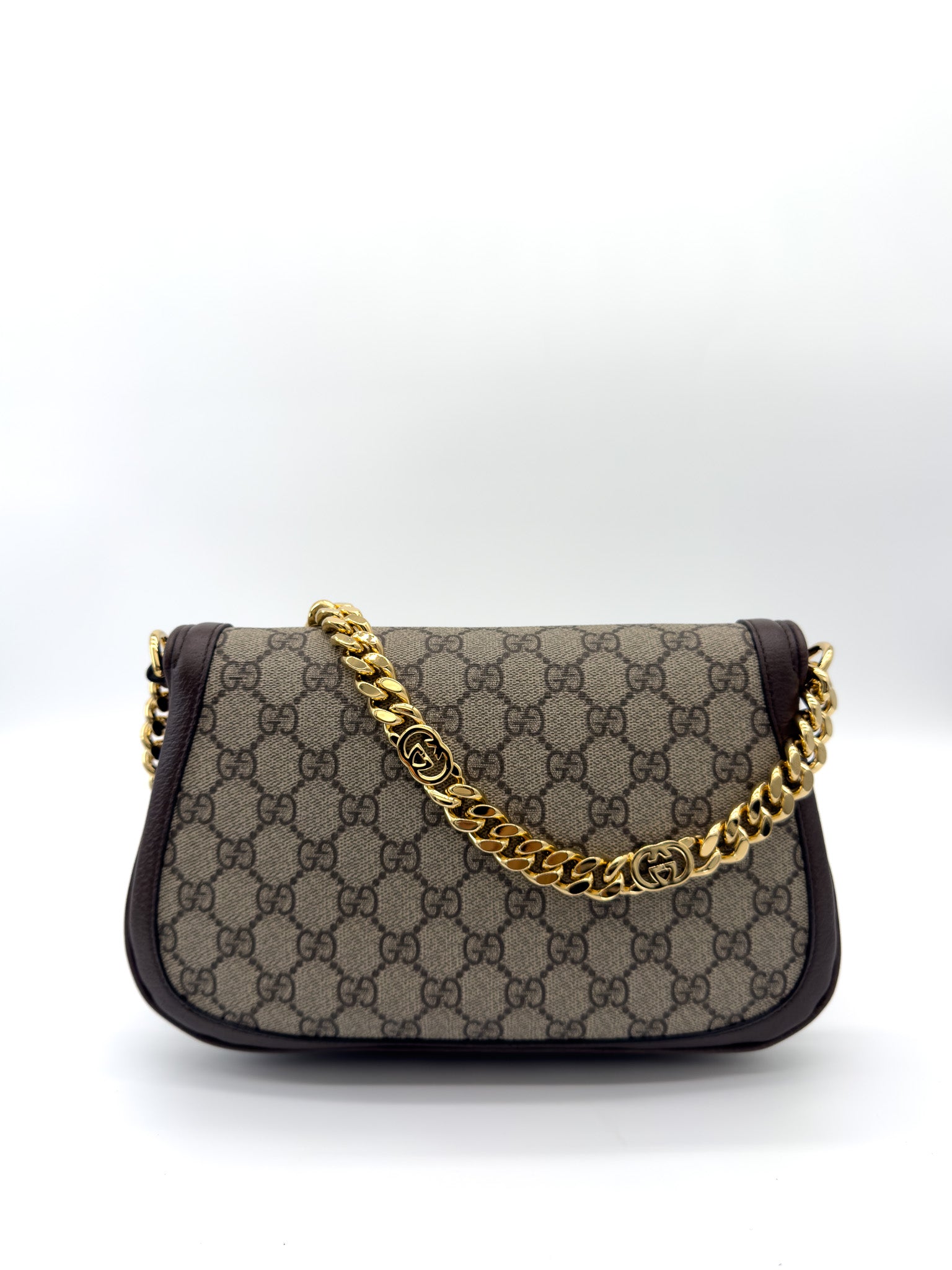 Gucci GG Supreme Blondie Chain Shoulder Flap Bag Beige Ebony