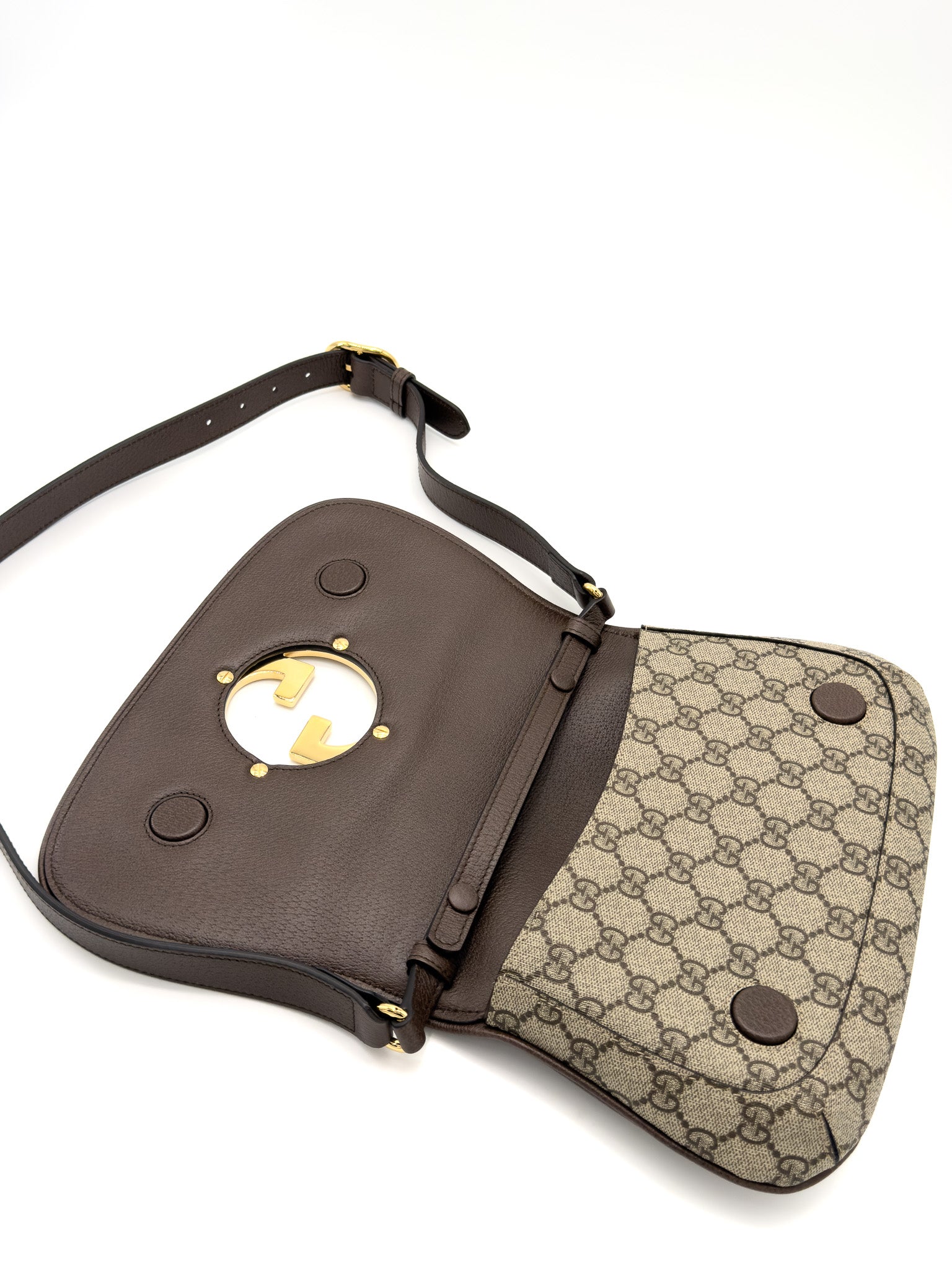 Gucci GG Supreme Blondie Chain Shoulder Flap Bag Beige Ebony