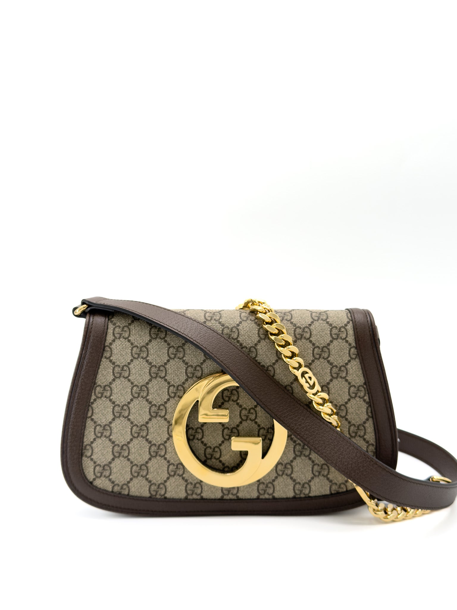 Gucci GG Supreme Blondie Chain Shoulder Flap Bag Beige Ebony