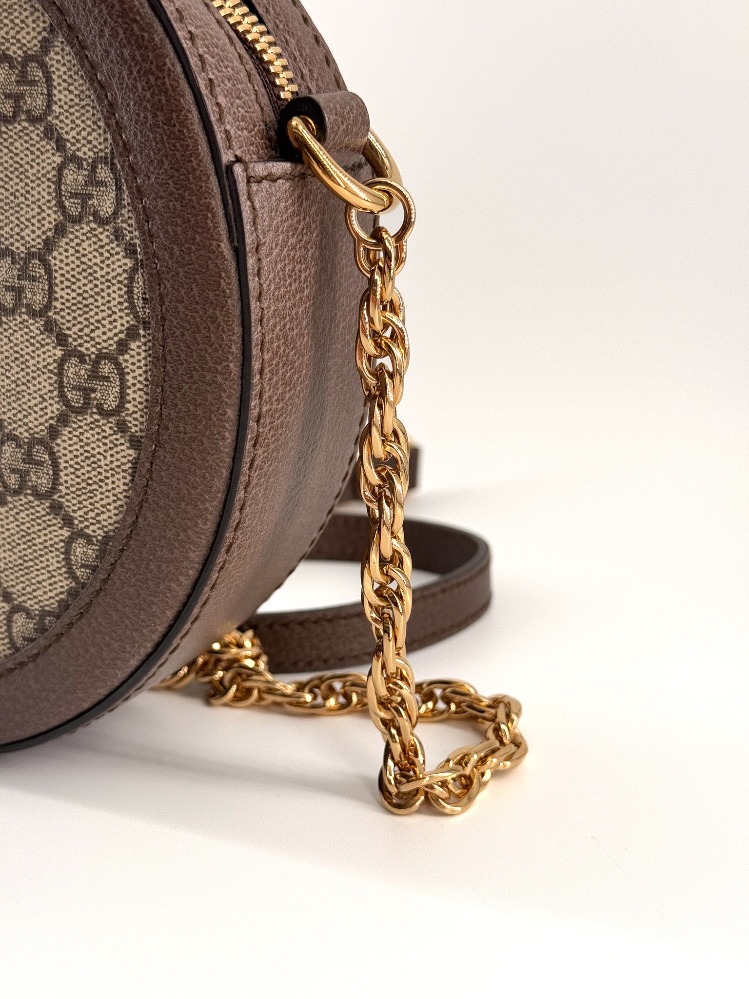 Gucci GG Supreme Monogram Web Mini Ophidia Round Shoulder Bag Brown