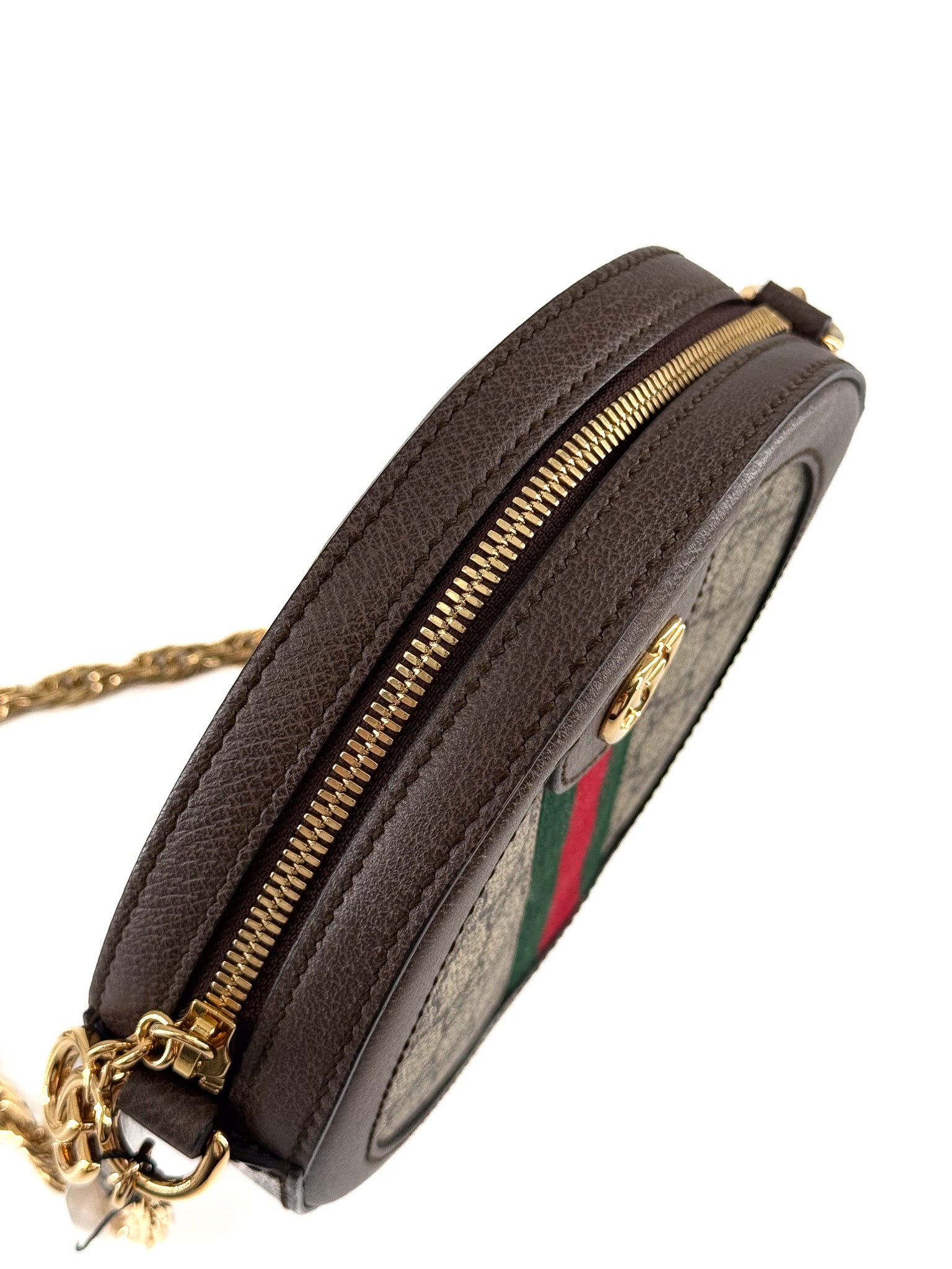 Gucci GG Supreme Monogram Web Mini Ophidia Round Shoulder Bag Brown