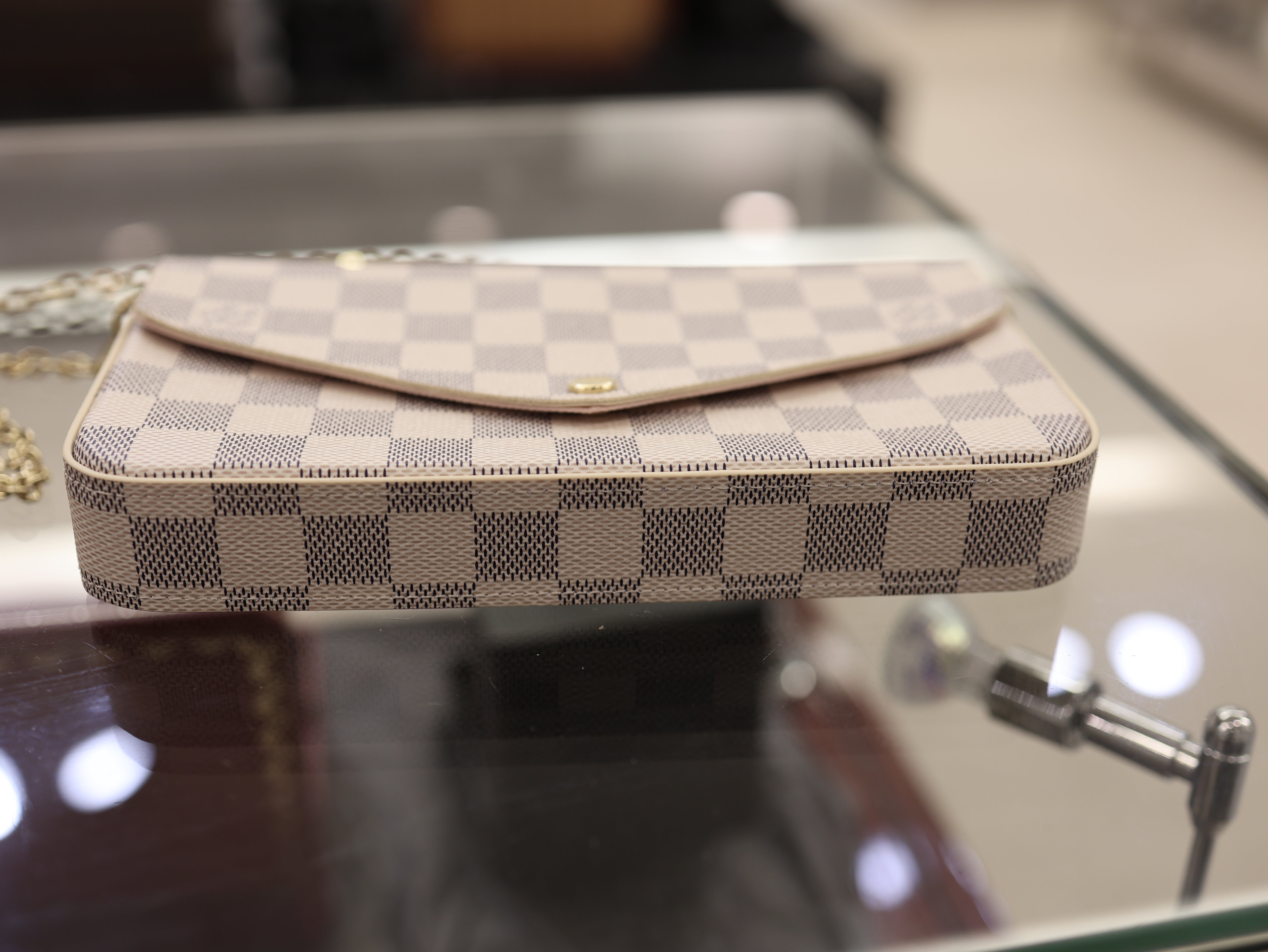 Louis Vuitton Damier Azur Pochette Felicie Chain Wallet Rose Ballerine