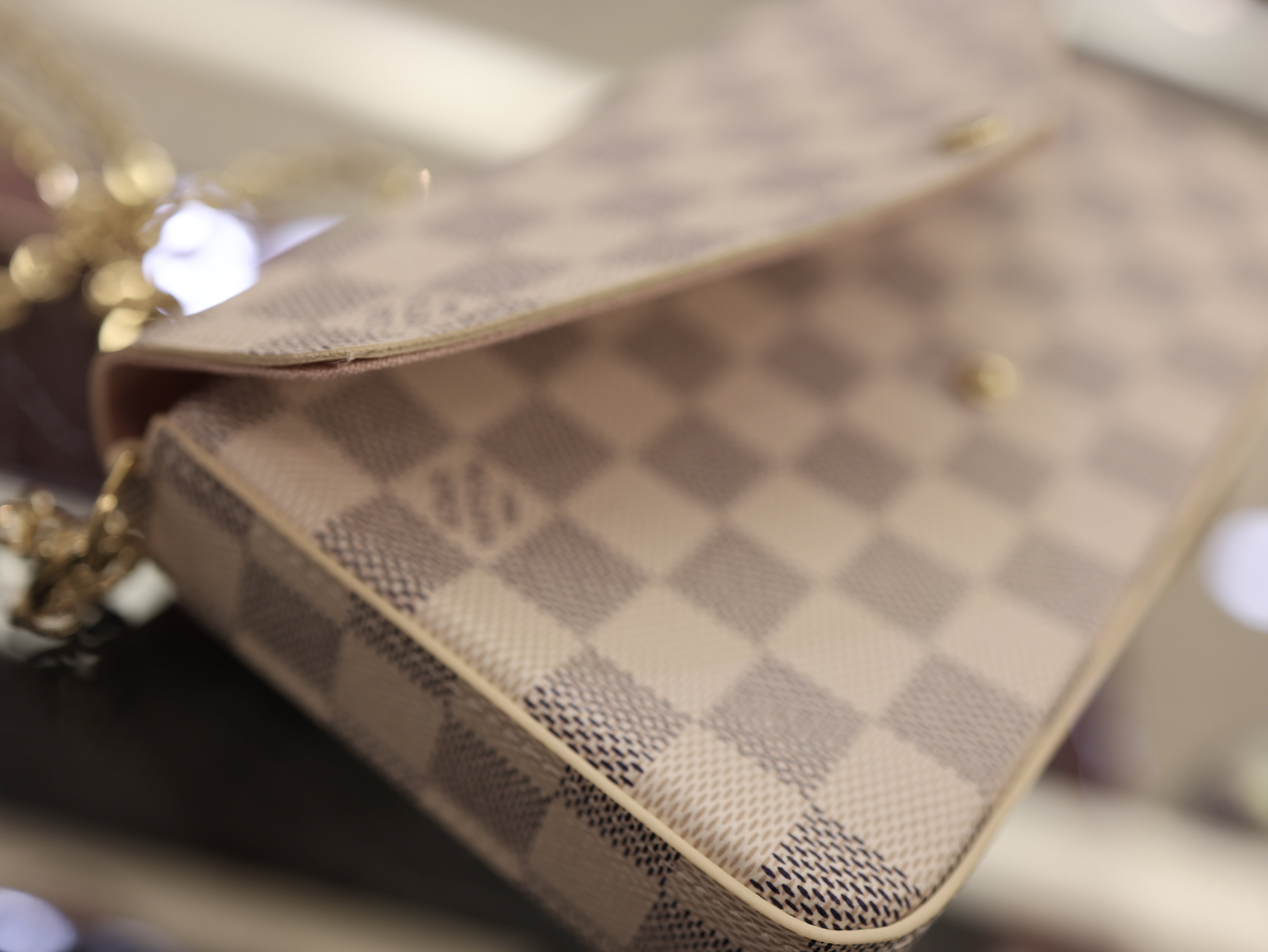 Louis Vuitton Damier Azur Pochette Felicie Chain Wallet Rose Ballerine