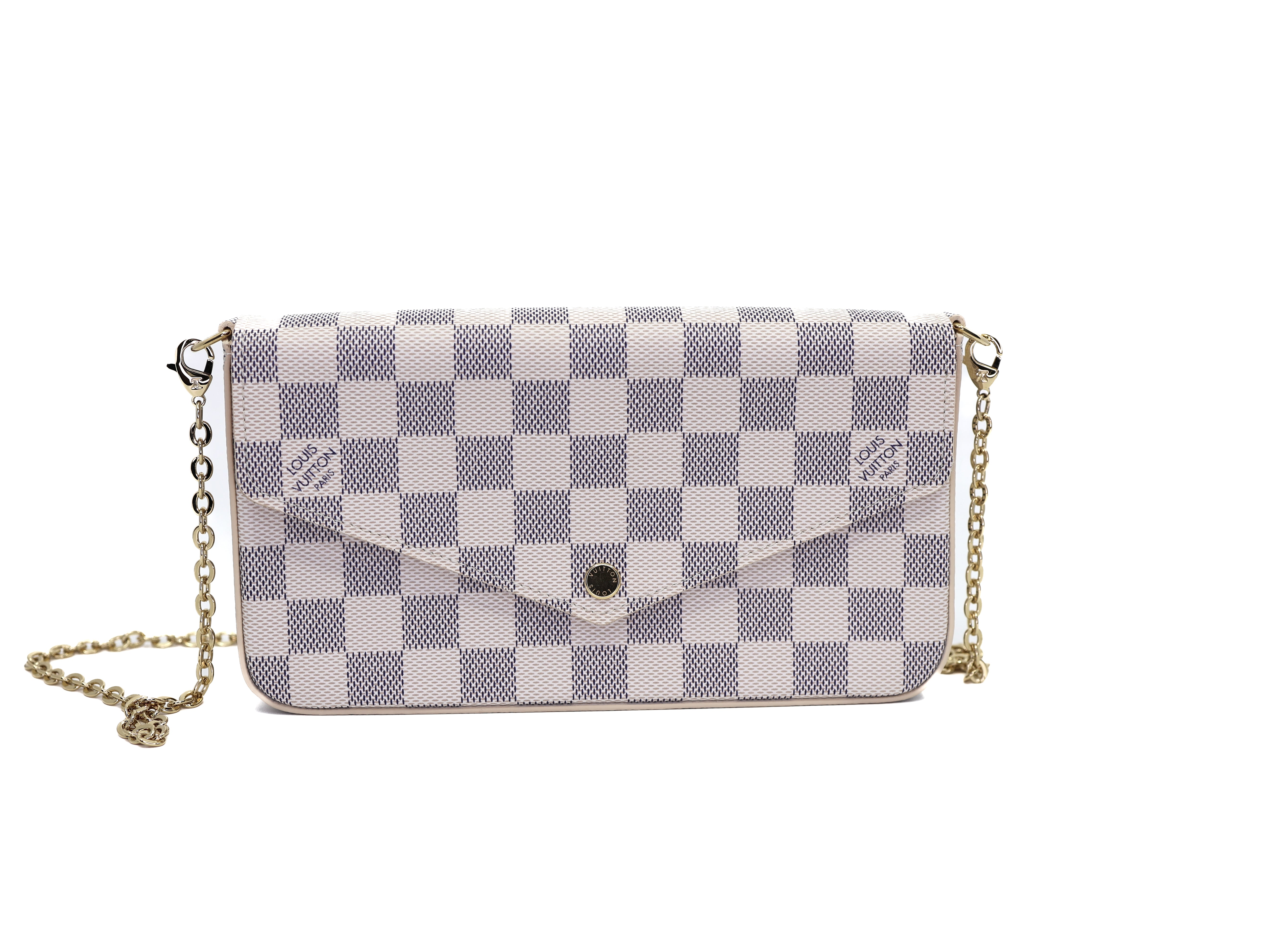 Louis Vuitton Damier Azur Pochette Felicie Chain Wallet Rose Ballerine