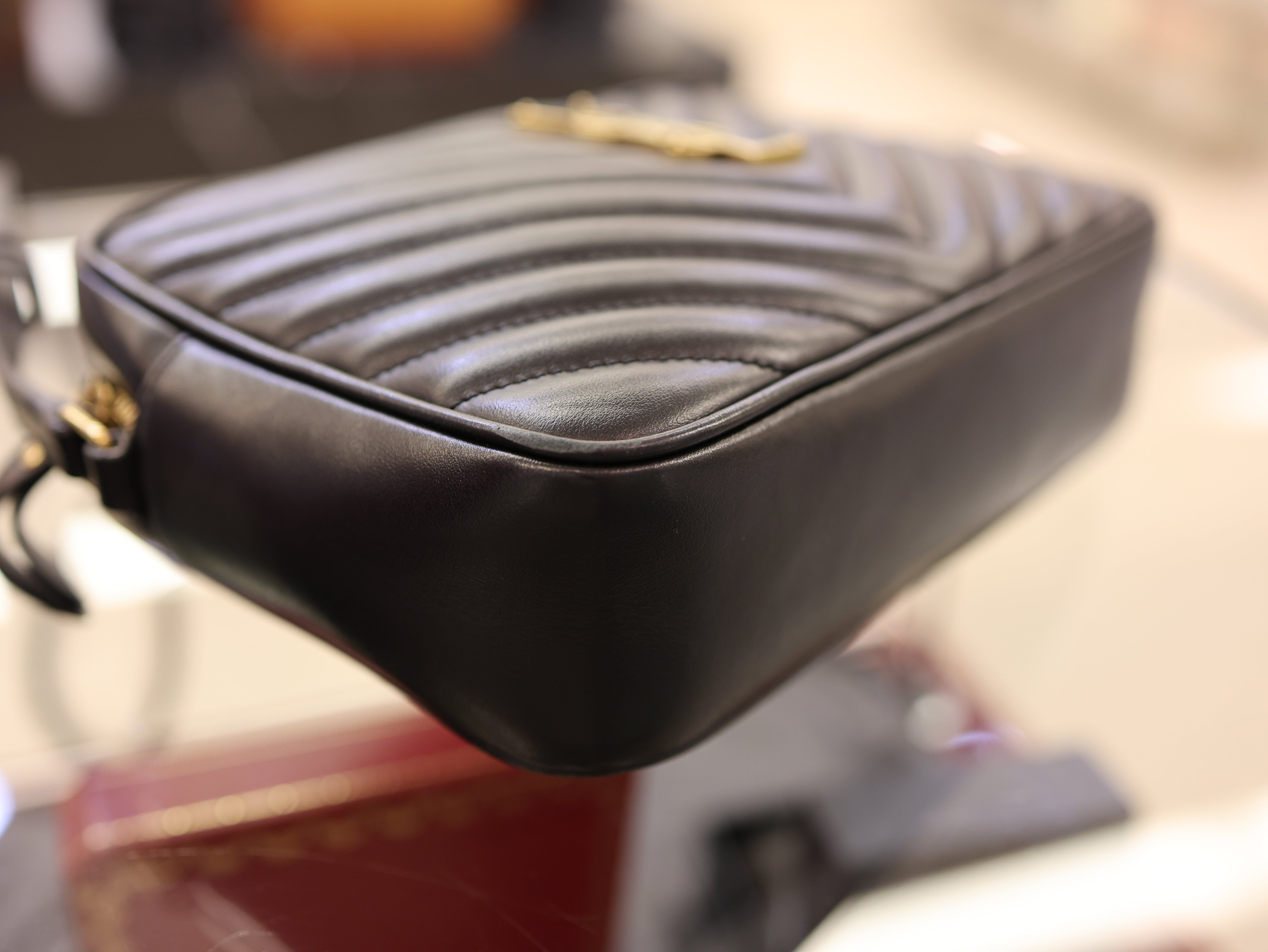 Saint Laurent  Calfskin Matelasse Monogram Lou Camera Bag Black