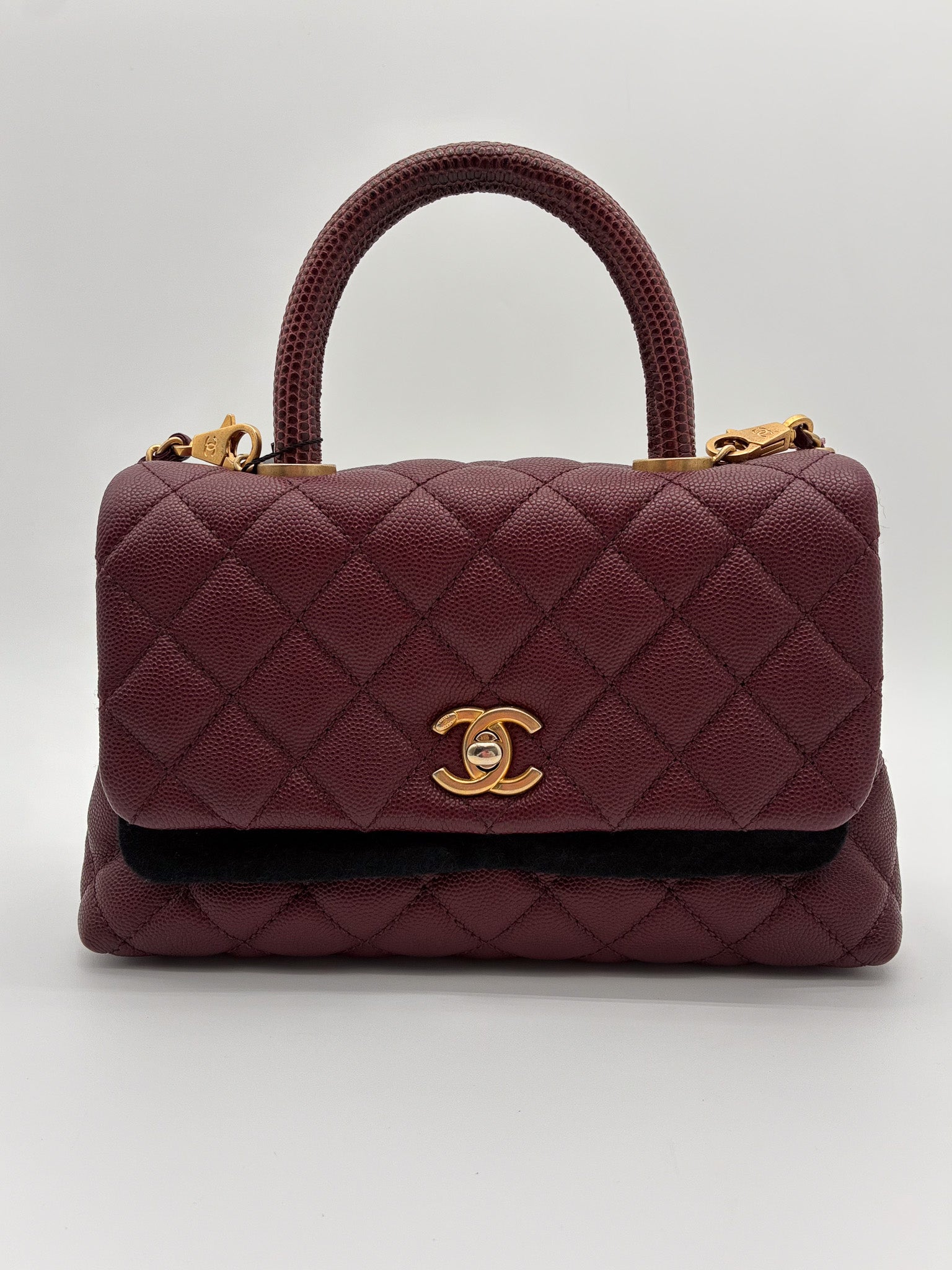 Chanel Coco Top Handle Mini Quilted Caviar with Lizard Embossed