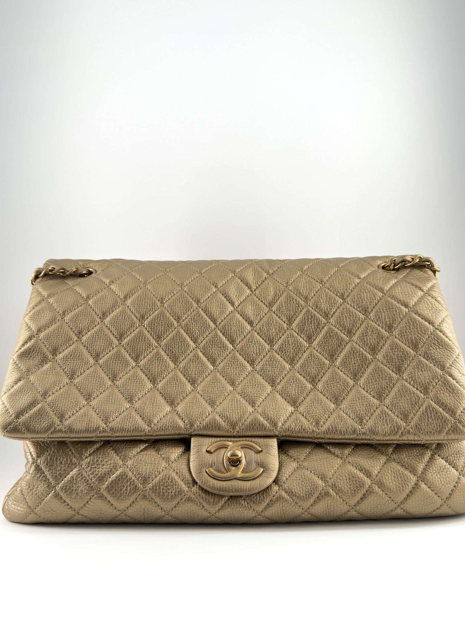 Chanel Classic Metallic Gold Calfskin Quilted XXL Flap Bag