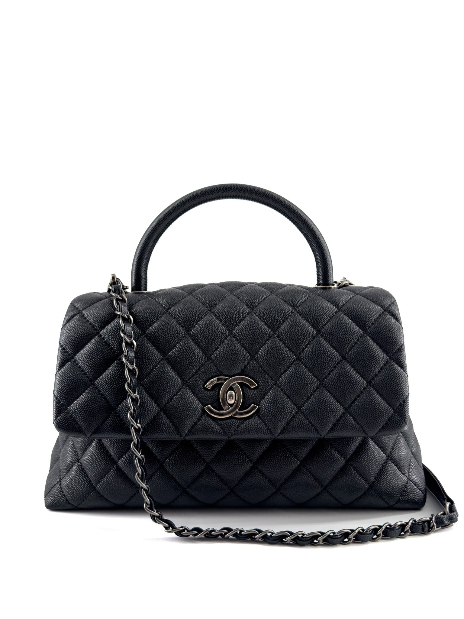 Chanel Black Quilted Caviar Leather Medium Coco Handle Bag