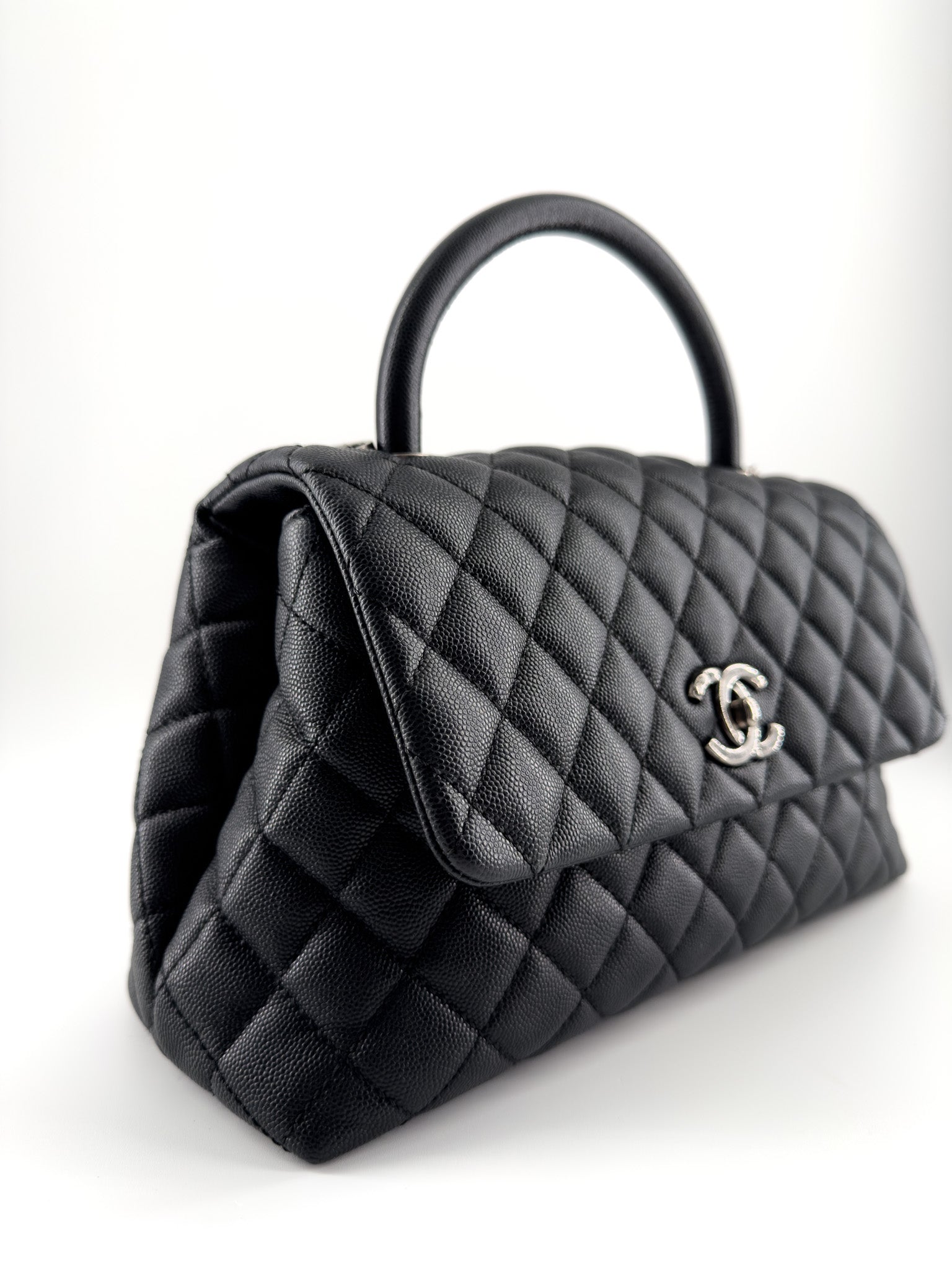 Chanel Black Quilted Caviar Leather Medium Coco Handle Bag