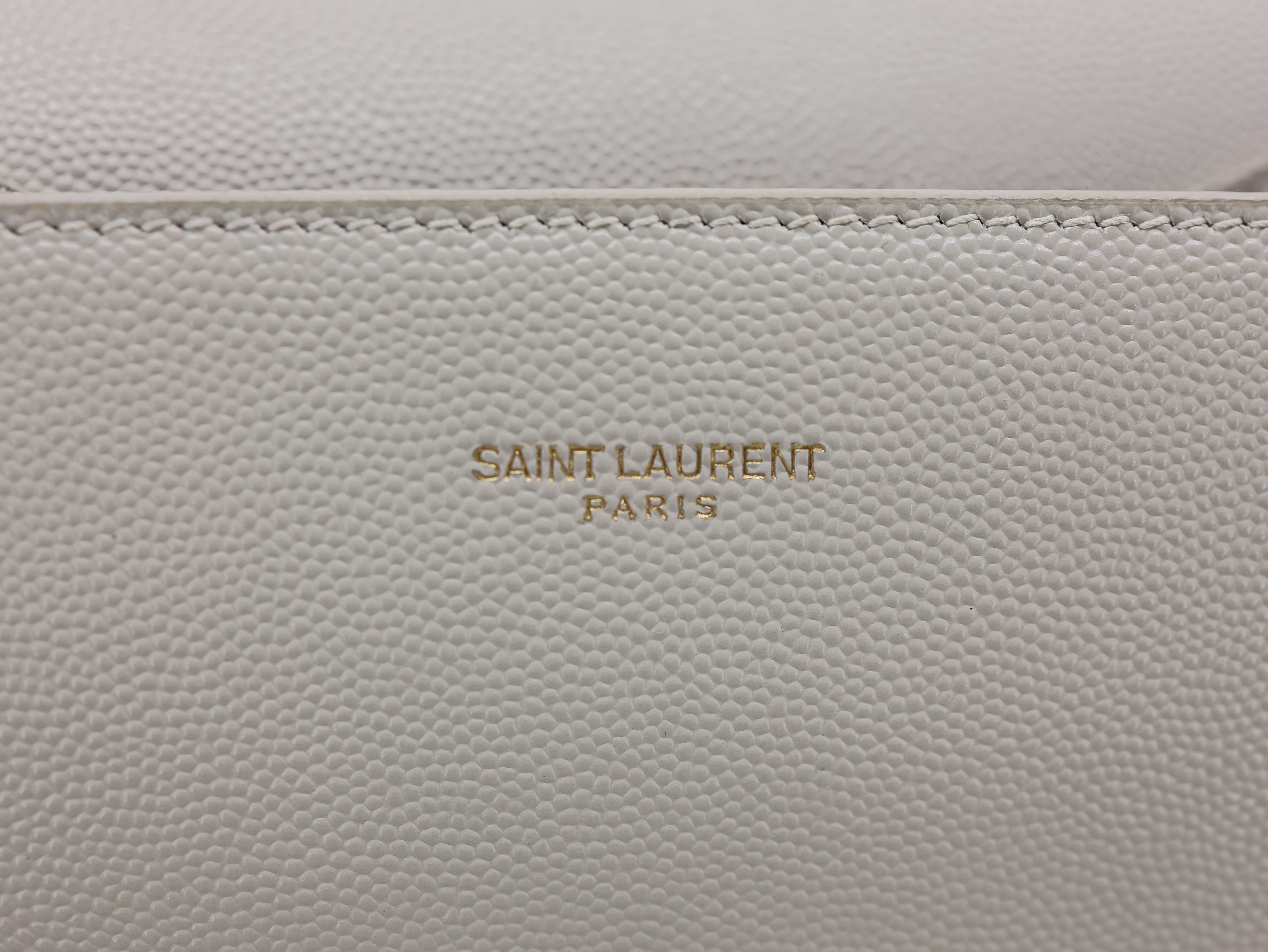 Saint Laurent Mini Cassandra Top Handle Vintage White Grain de Poudre