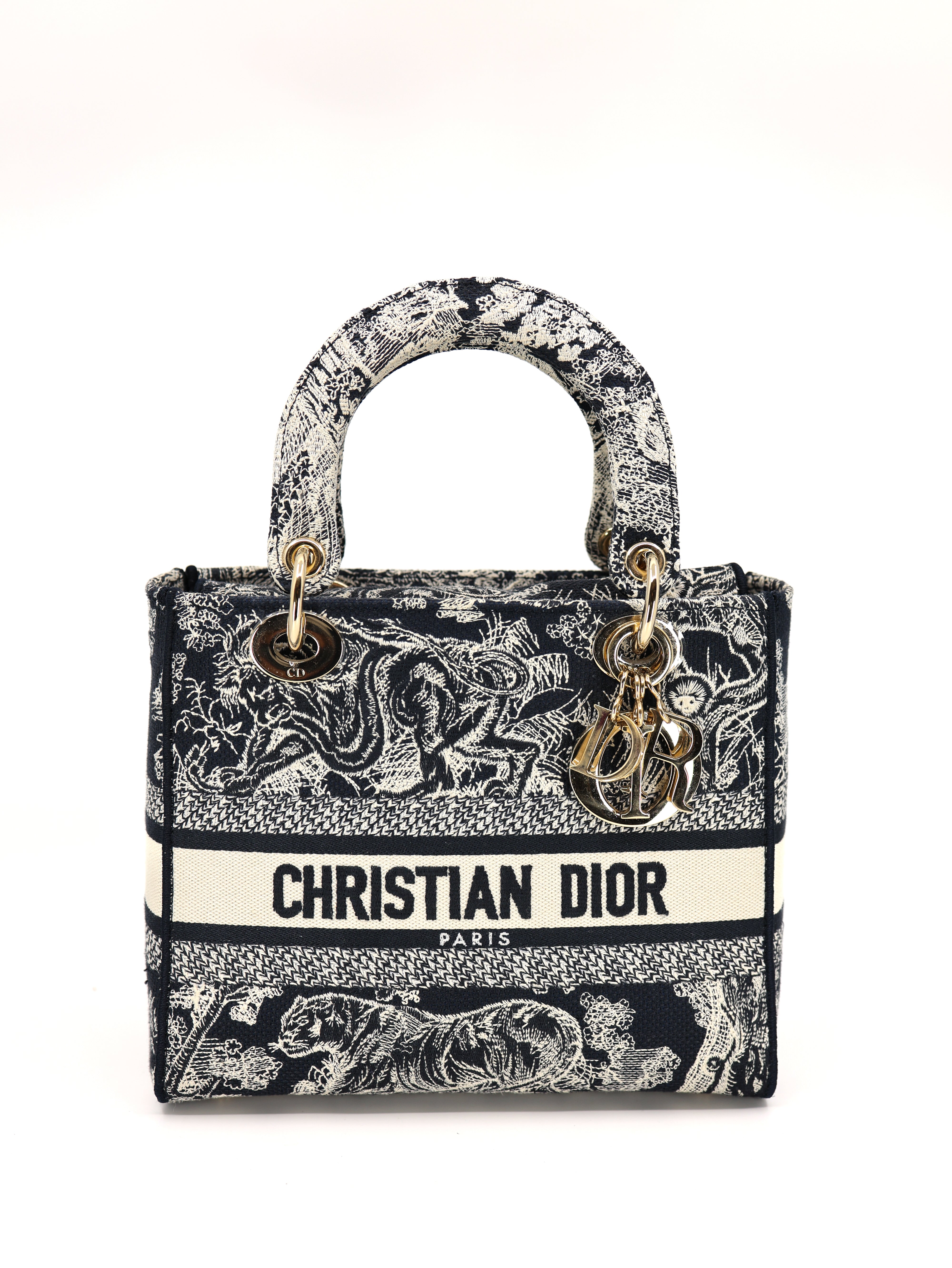 Christian Dior Toile de Jouy Embroidered Medium Lady D-Lite Blue
