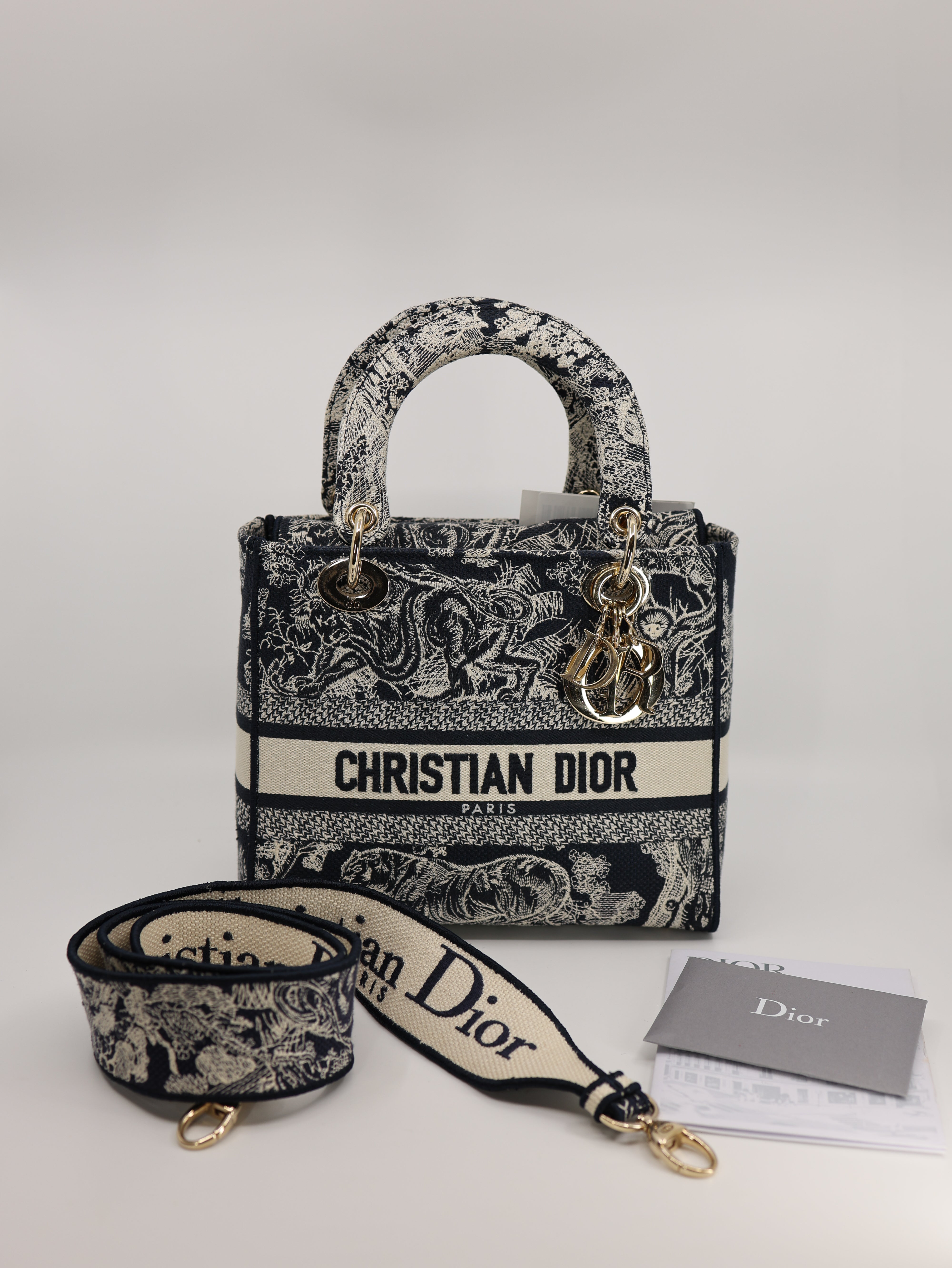 Christian Dior Toile de Jouy Embroidered Medium Lady D-Lite Blue