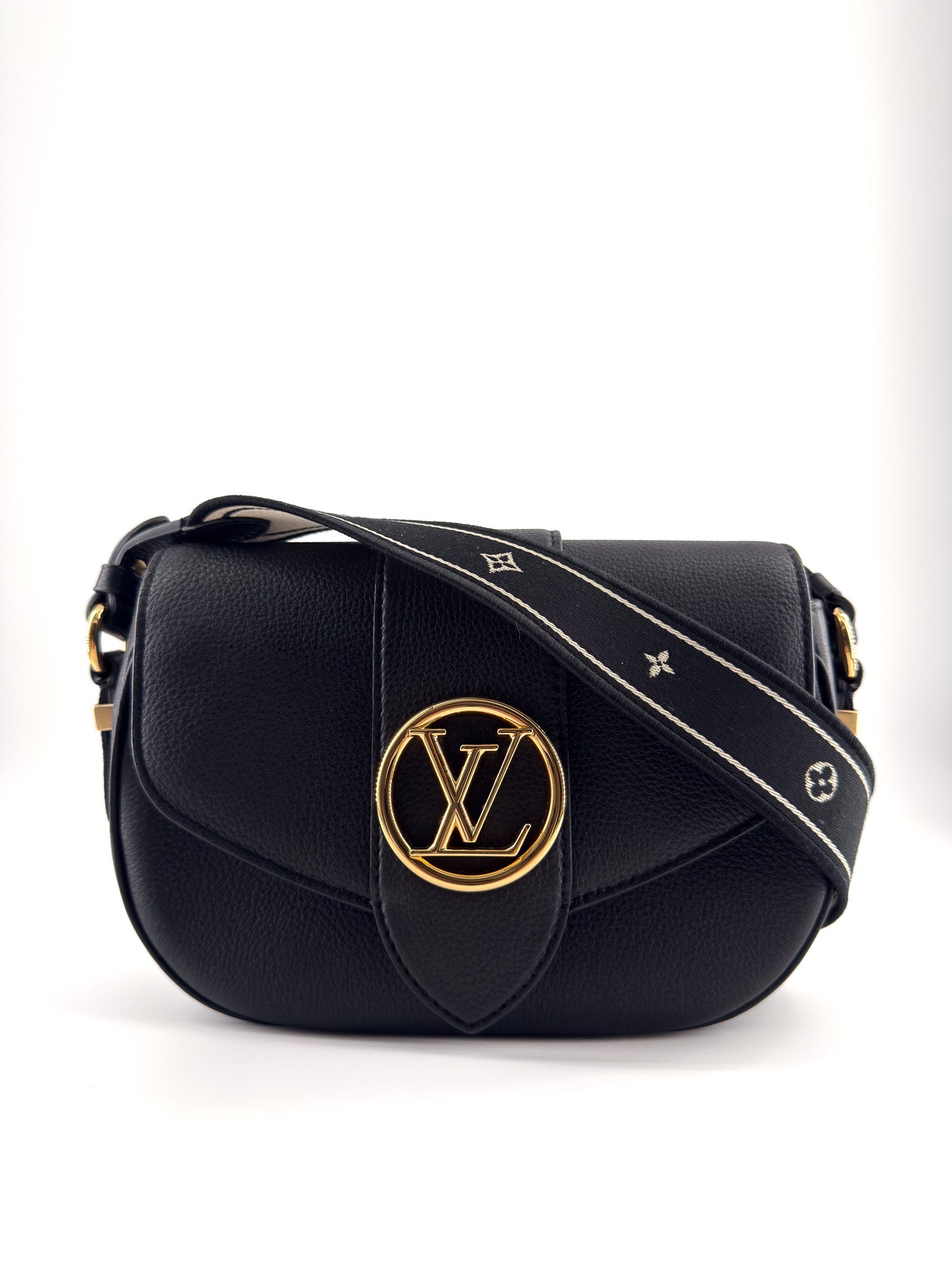 Louis Vuitton Black Calfskin Leather LV Pont 9 Soft MM Bag