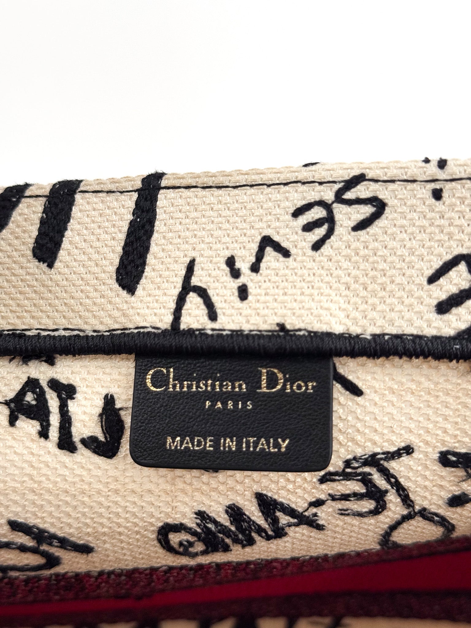 CHRISTIAN DIOR Canvas Embroidered Medium Dioramour Graffiti Book Tote Latte Multicolor