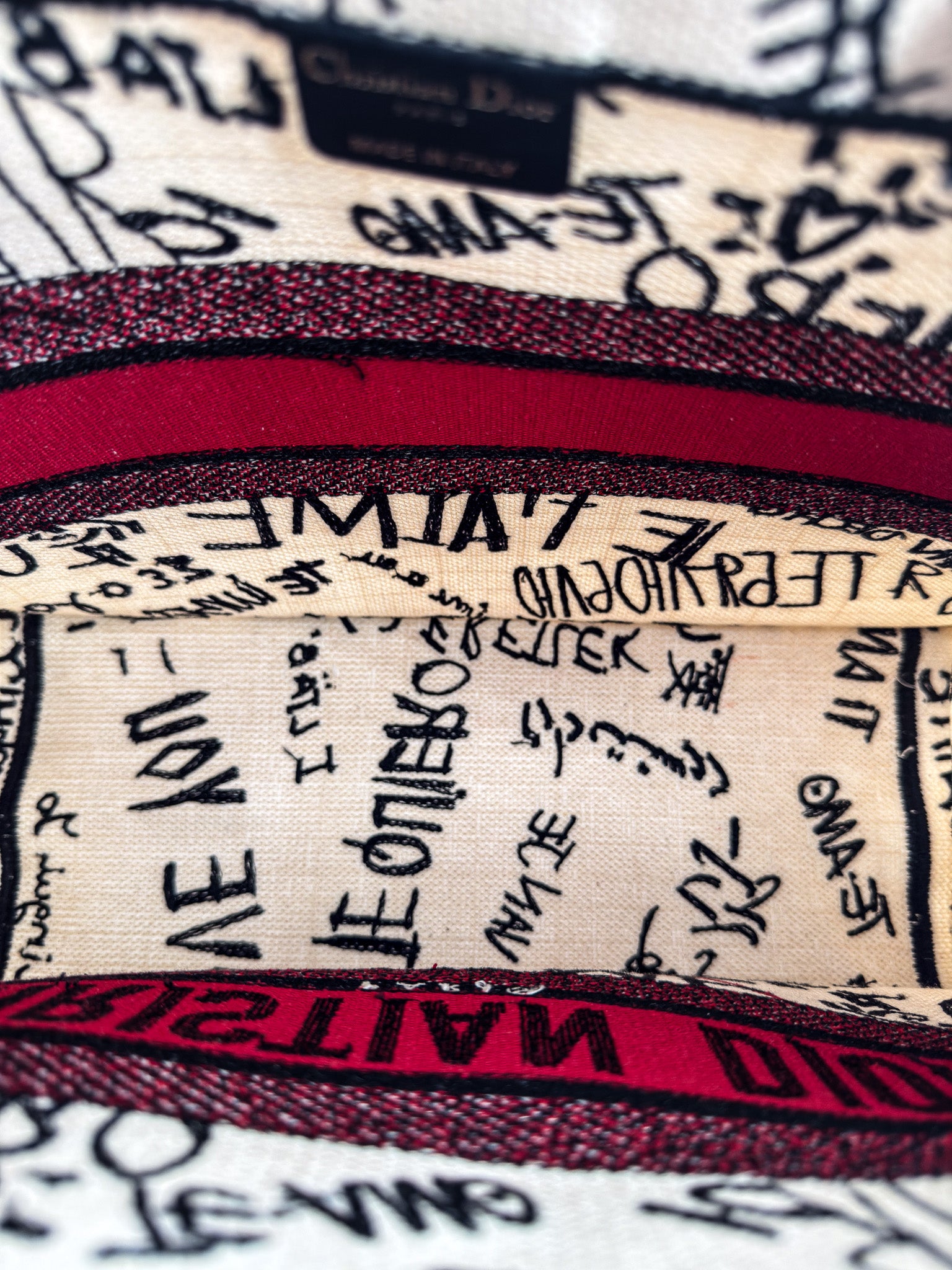CHRISTIAN DIOR Canvas Embroidered Medium Dioramour Graffiti Book Tote Latte Multicolor