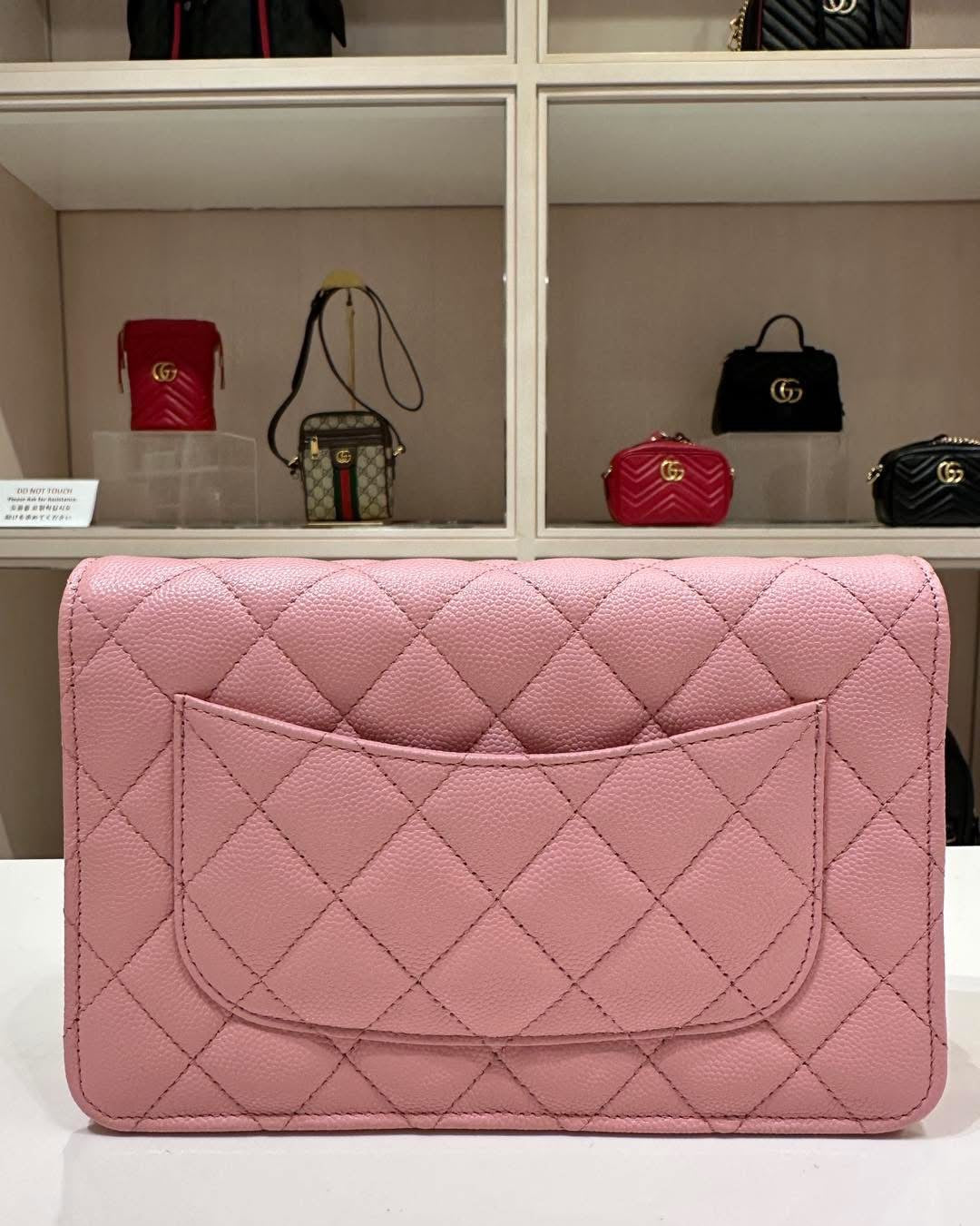 Pink Chanel Classic Caviar Wallet On Chain Crossbody Bag