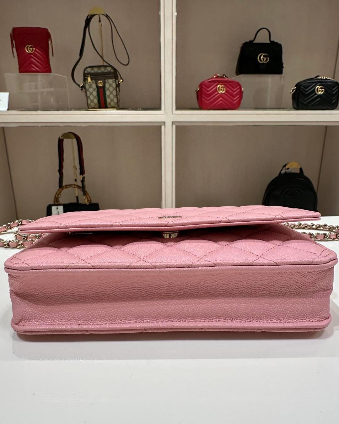 Pink Chanel Classic Caviar Wallet On Chain Crossbody Bag