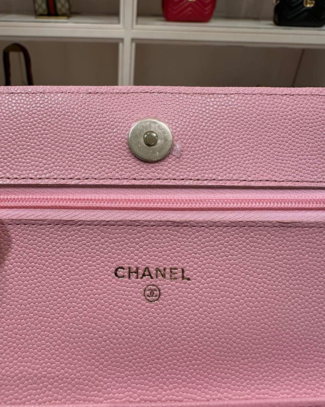 Pink Chanel Classic Caviar Wallet On Chain Crossbody Bag