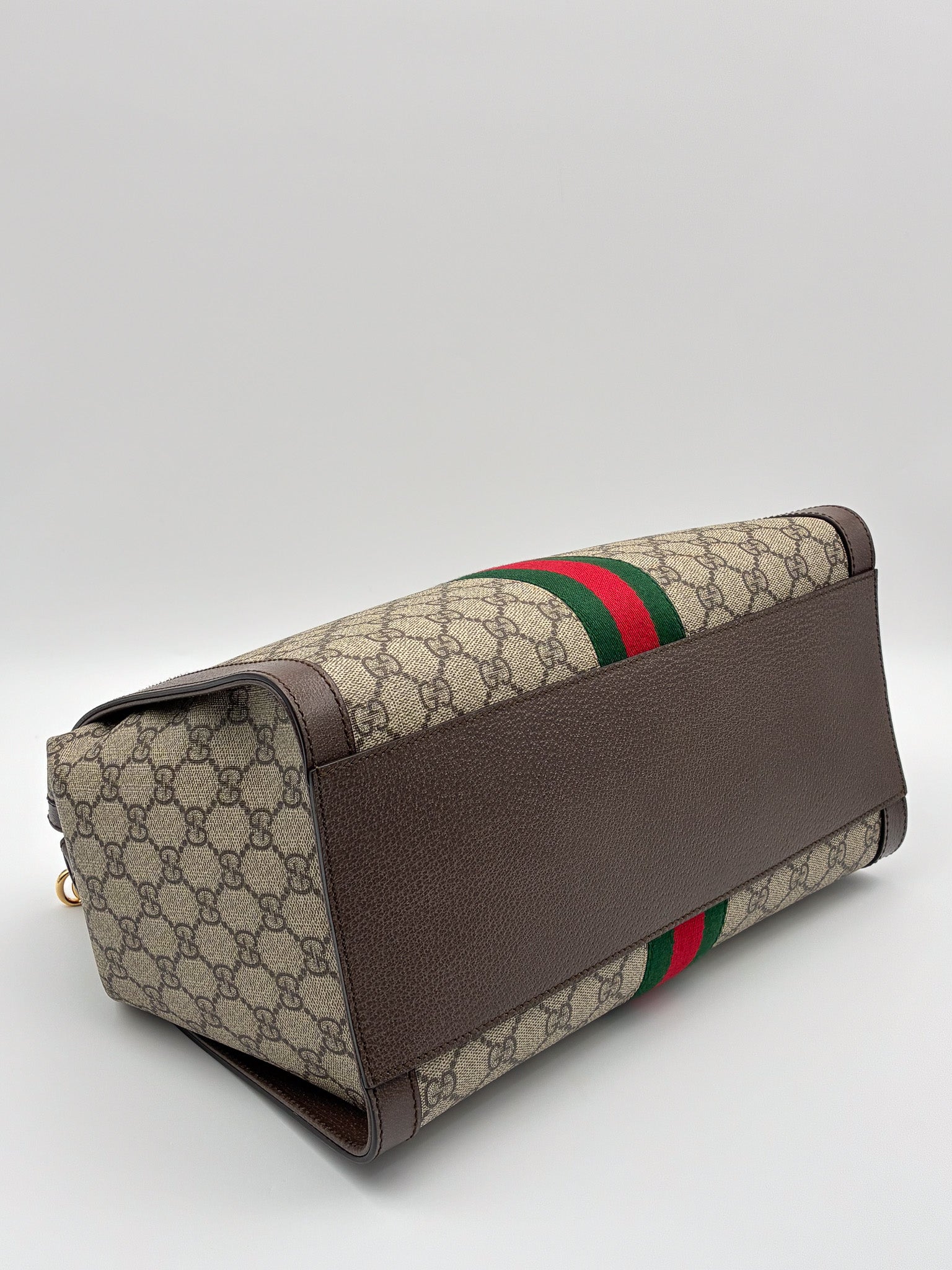 Gucci GG Supreme Monogram Web Medium Ophidia Tote Bag Brown