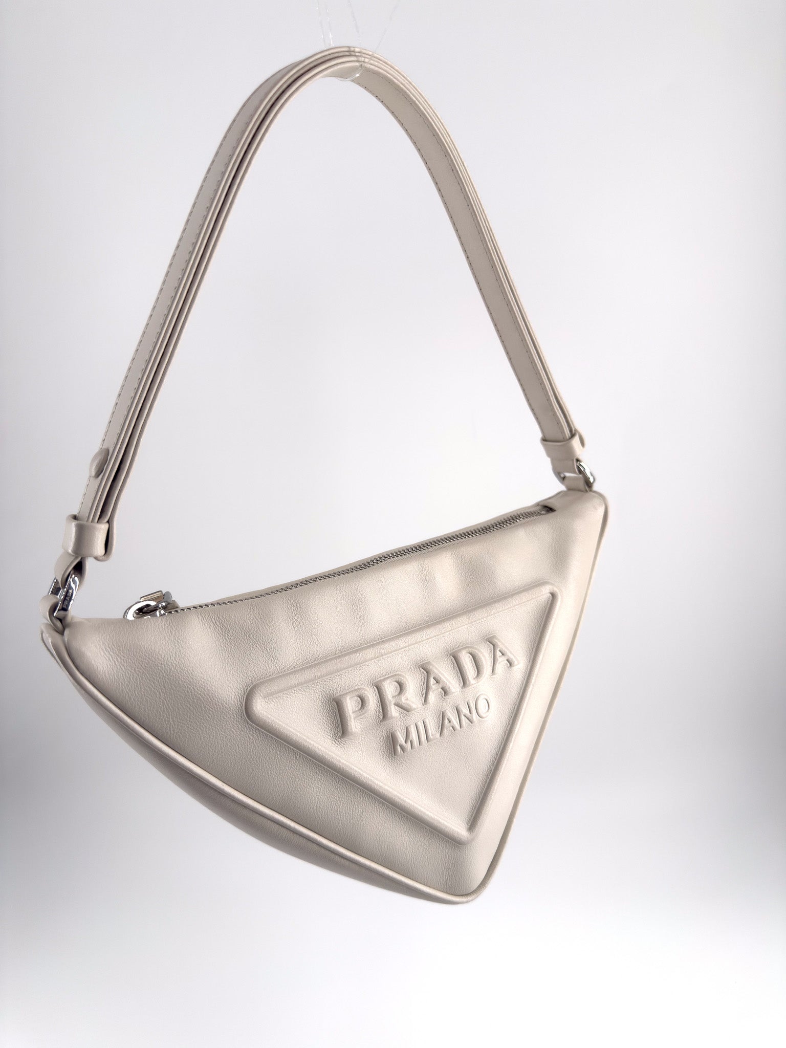 Prada Leather Triangle Shoulder Bag white