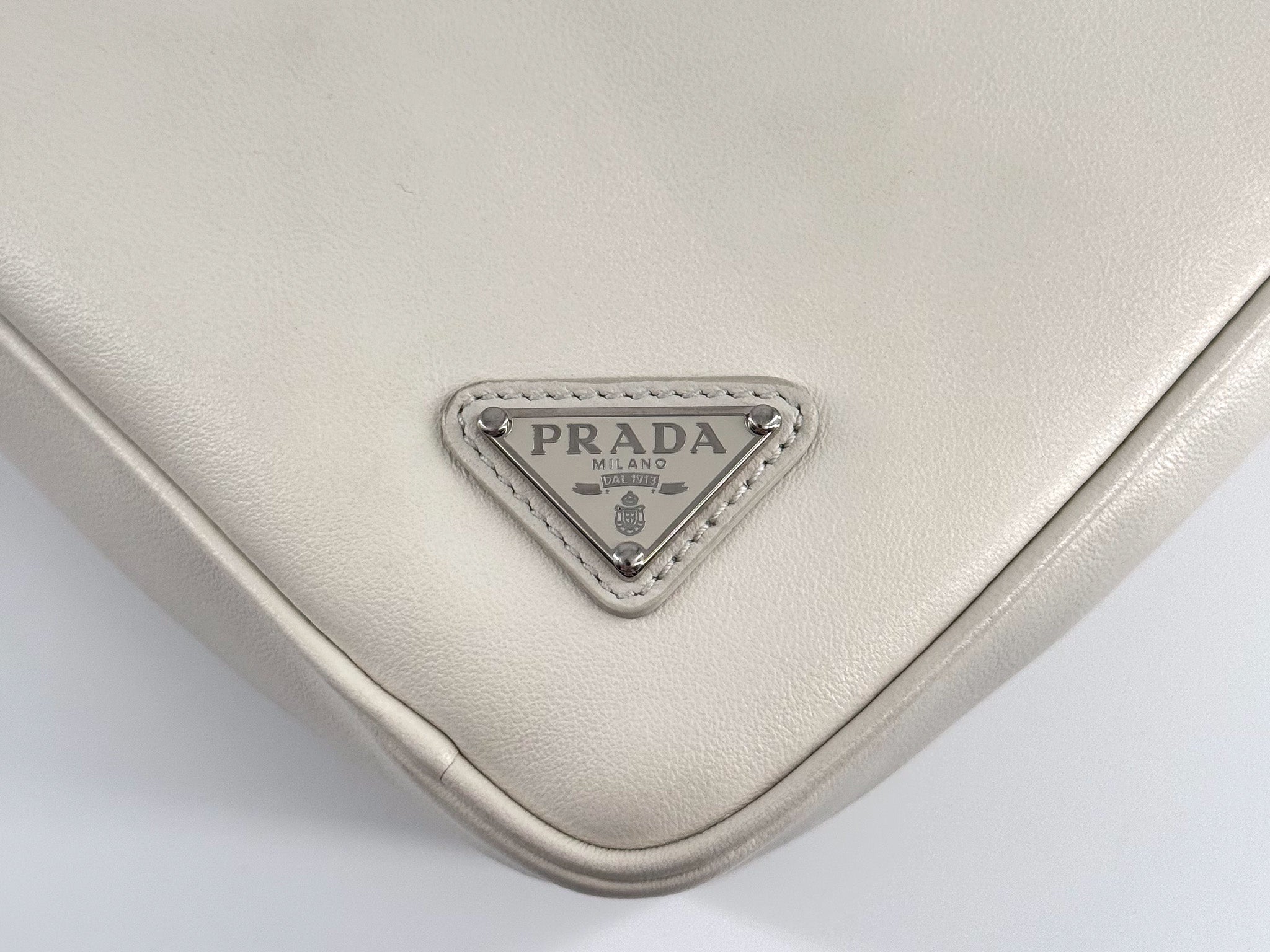 Prada Leather Triangle Shoulder Bag white