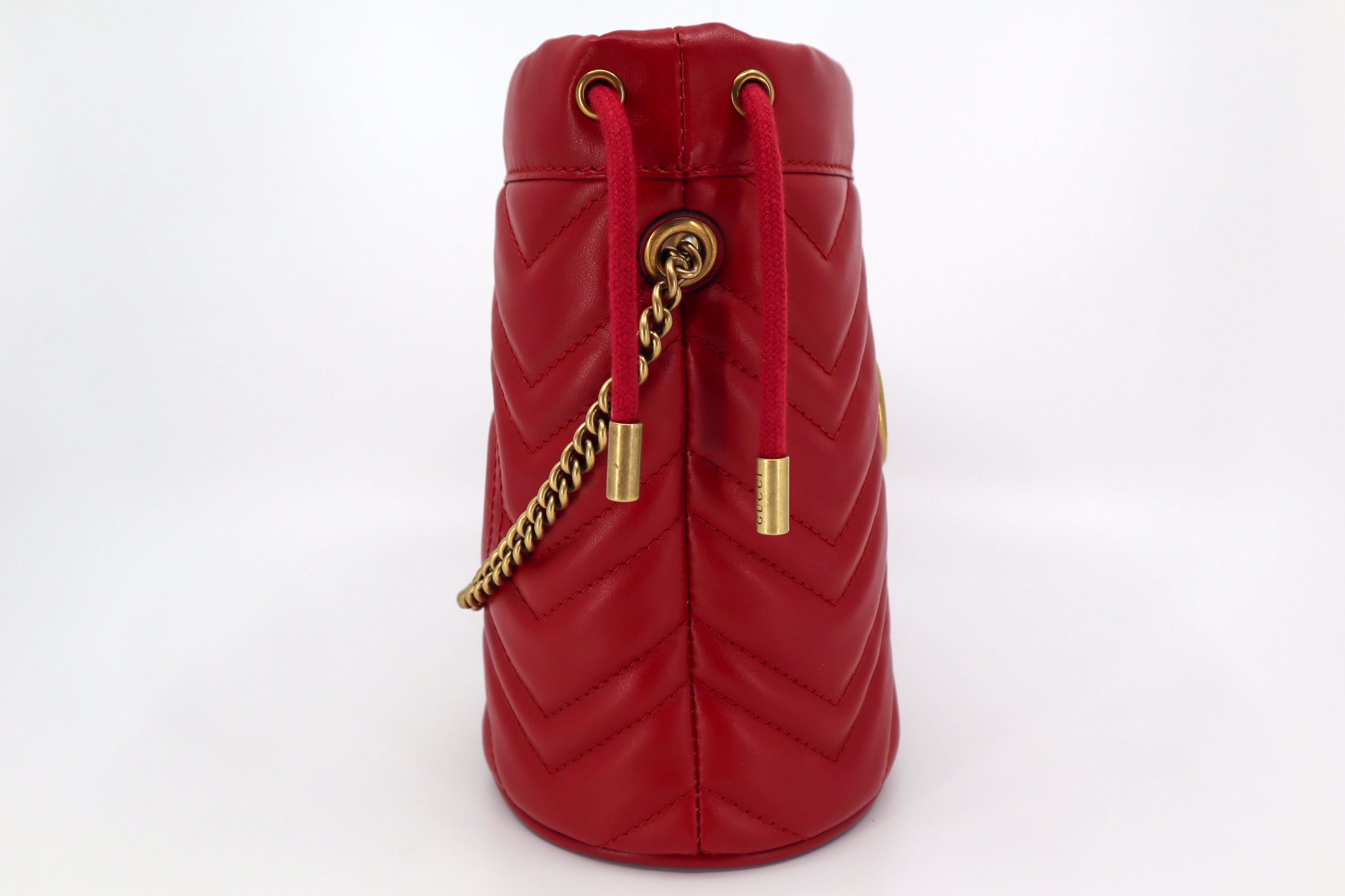 Gucci Calfskin Matelasse Mini GG Marmont 2.0 Bucket Bag Hibiscus Red