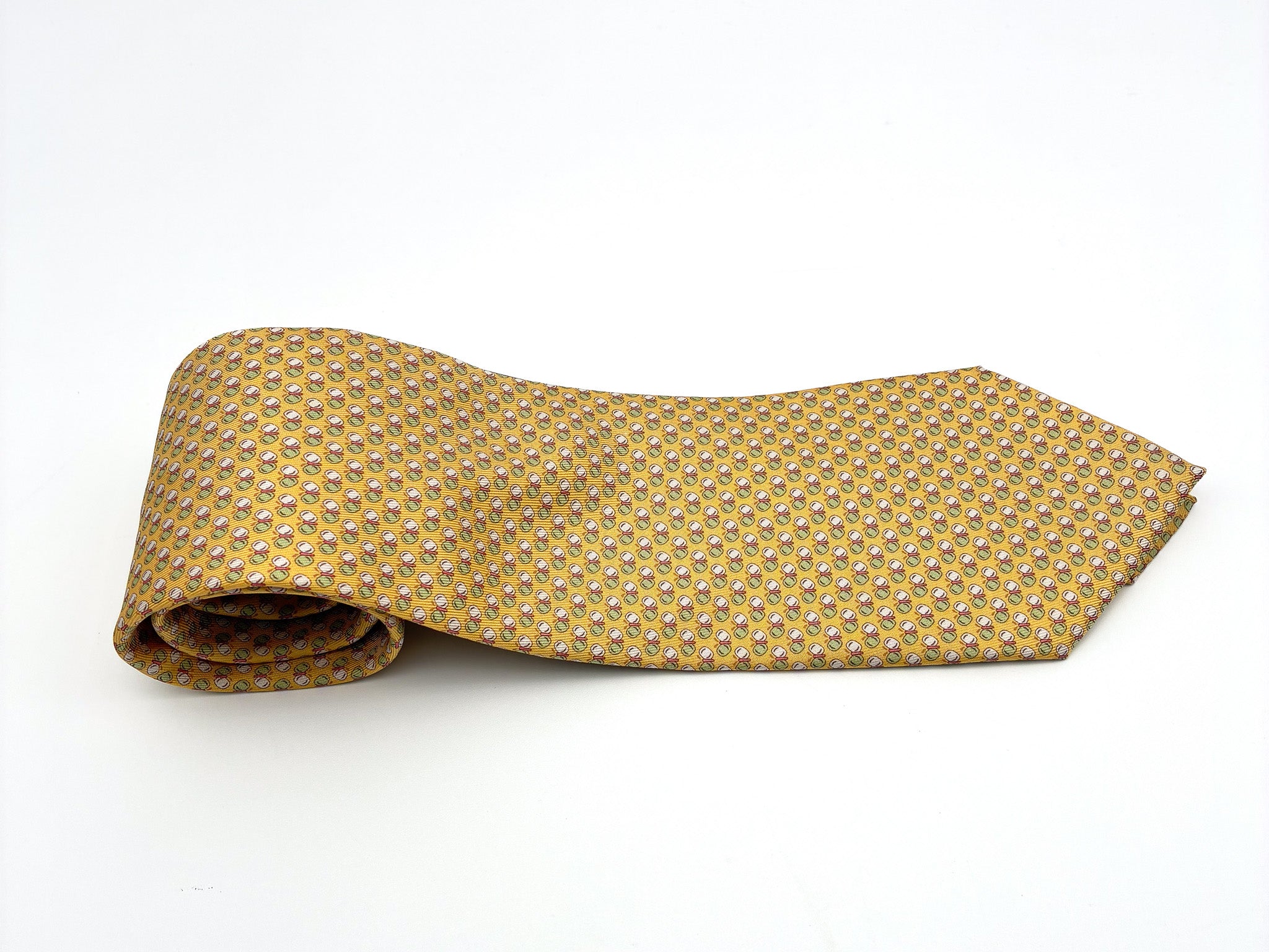SALVATORE FERRAGAMO Gancini Print Silk Tie – Yellow